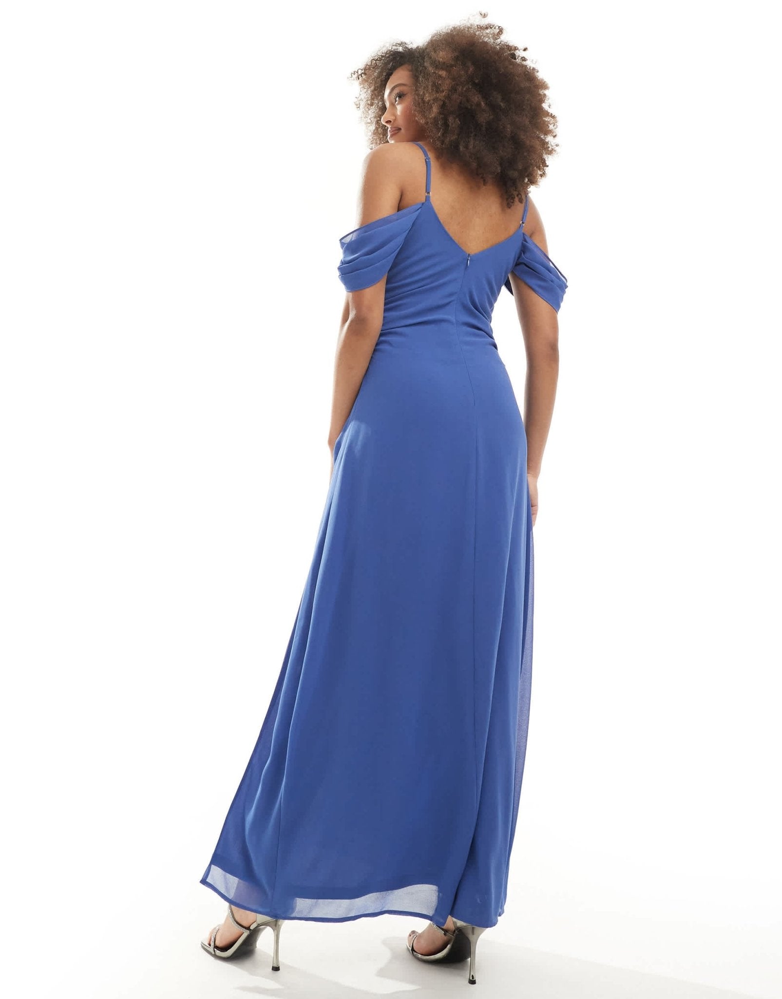 TFNC Bridesmaid chiffon cold shoulder maxi dress in aster blue - ASOS Sample Sale