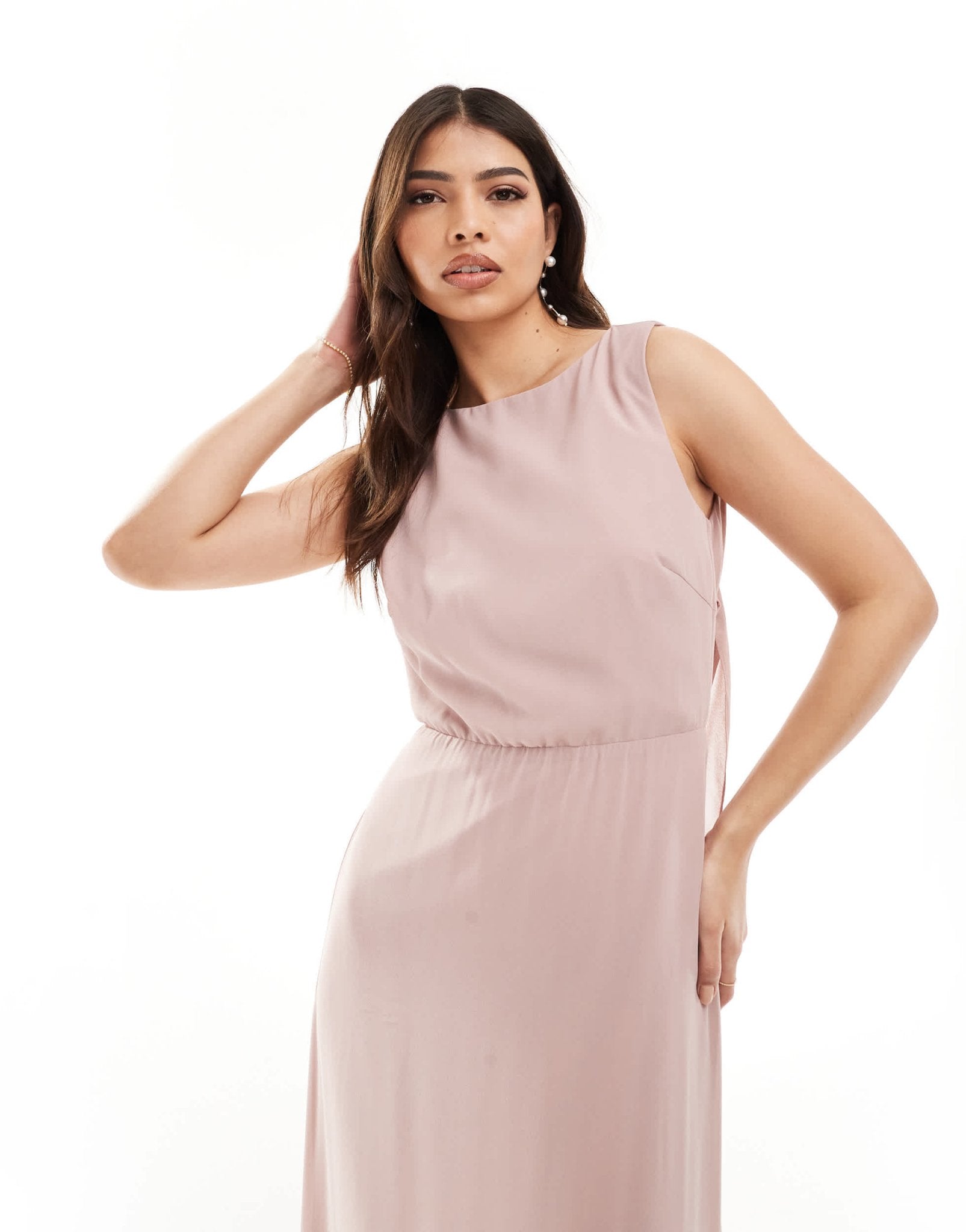 TFNC Bridesmaid chiffon cowl back maxi dress in soft pink - ASOS Sample Sale