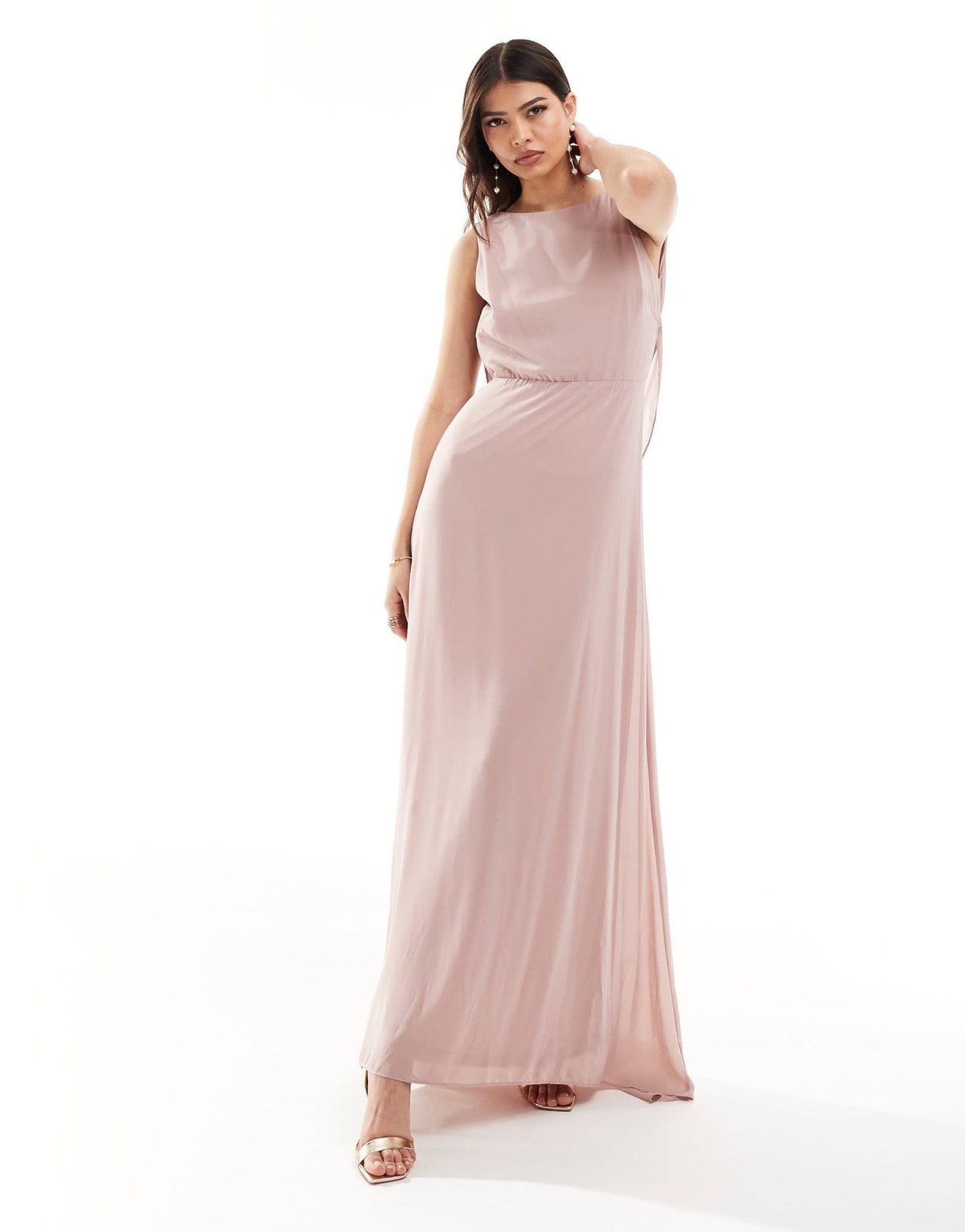 TFNC Bridesmaid chiffon cowl back maxi dress in soft pink - ASOS Sample Sale