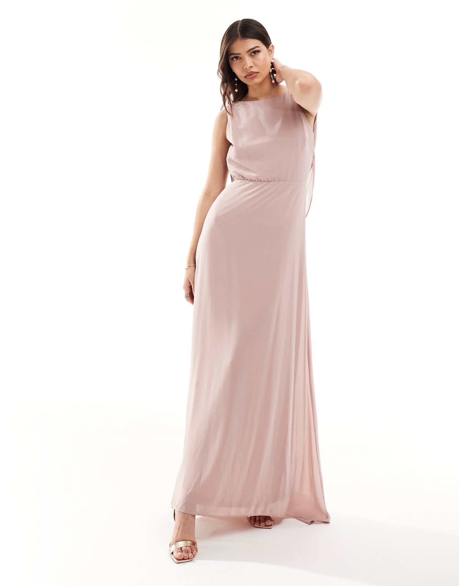 TFNC Bridesmaid chiffon cowl back maxi dress in soft pink - ASOS Sample Sale