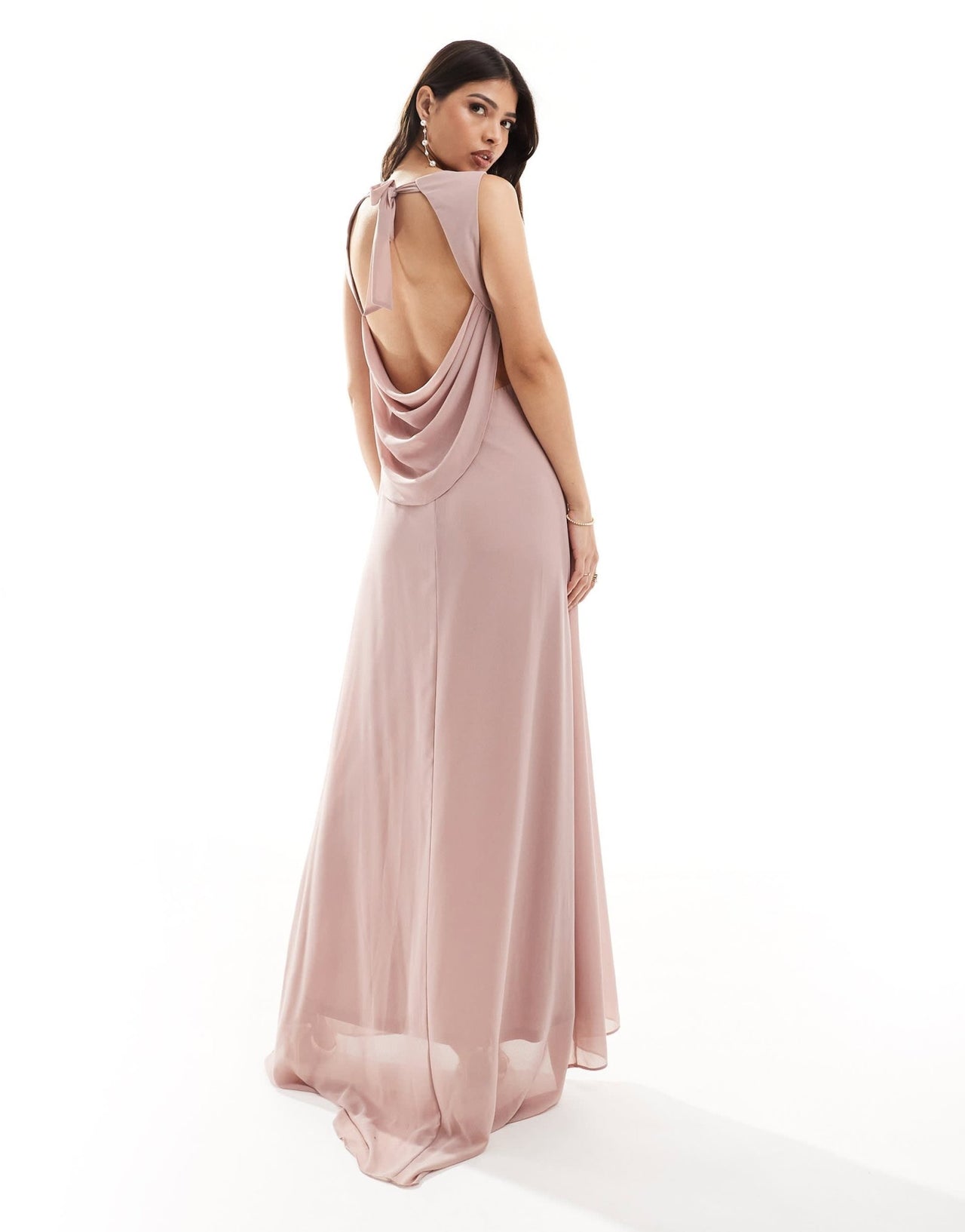 TFNC Bridesmaid chiffon cowl back maxi dress in soft pink - ASOS Sample Sale