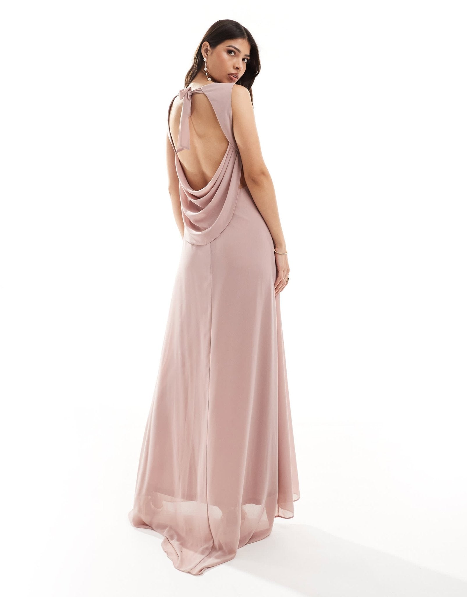 TFNC Bridesmaid chiffon cowl back maxi dress in soft pink - ASOS Sample Sale