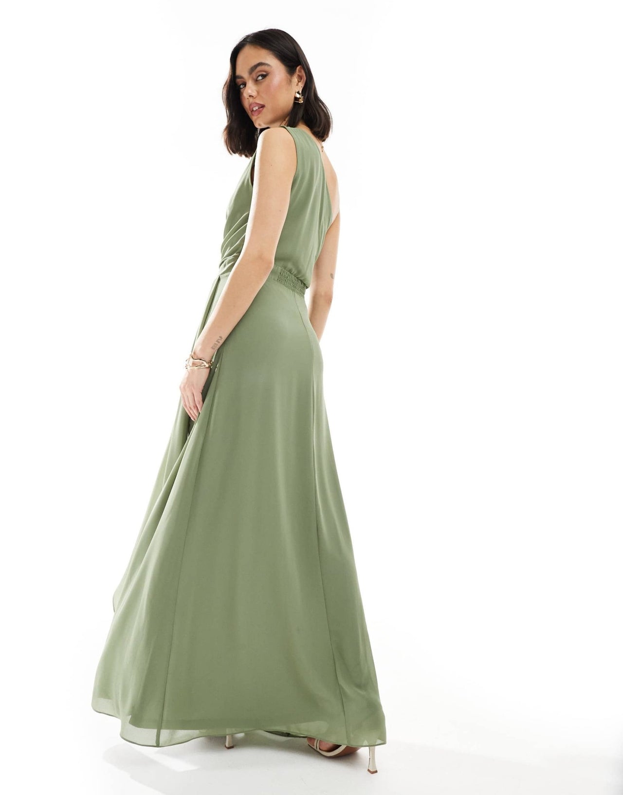 TFNC Bridesmaid chiffon maxi dress with wrap skirt in dark green - ASOS Sample Sale