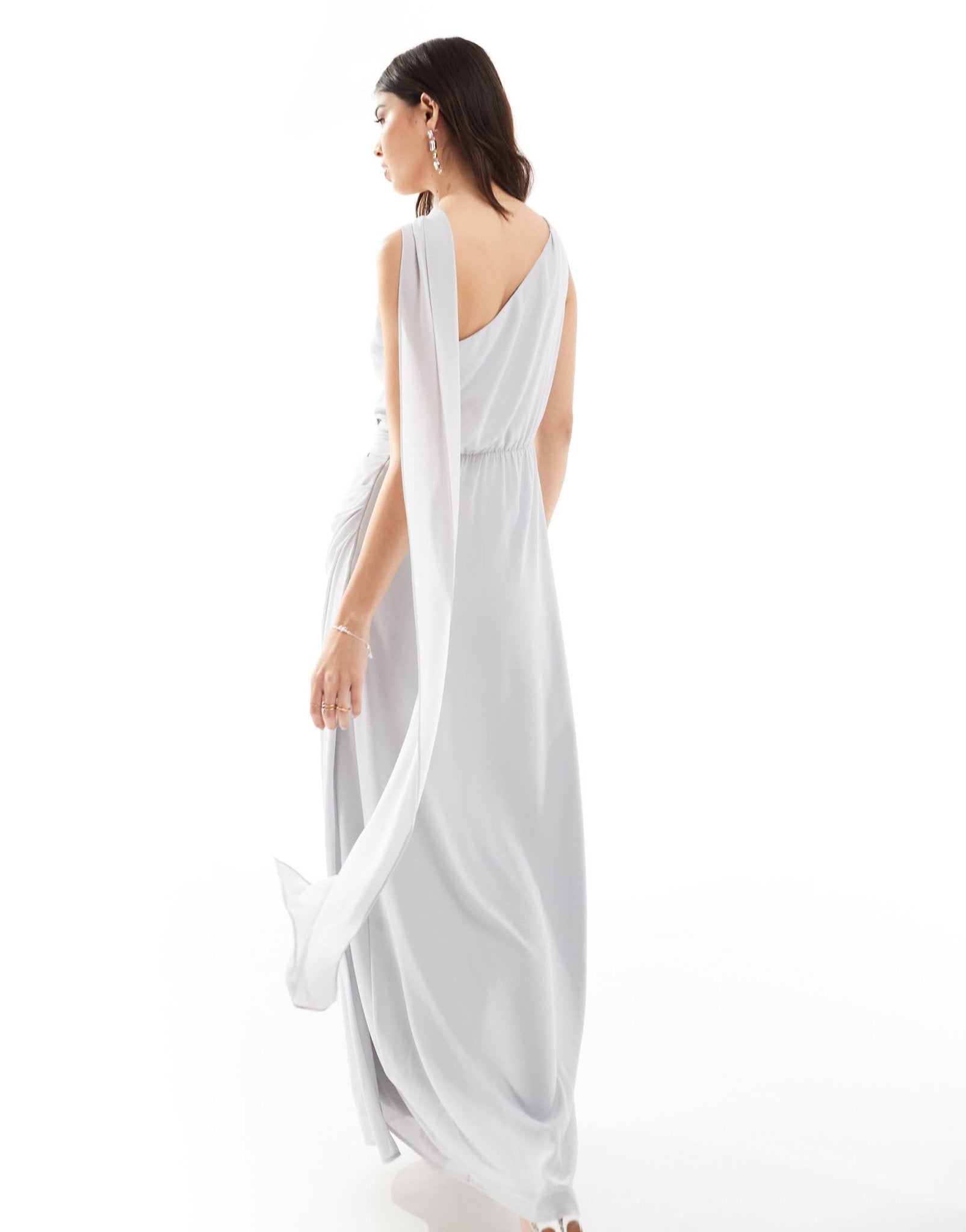TFNC Bridesmaid chiffon one shoulder drape maxi dress in silver - ASOS Sample Sale