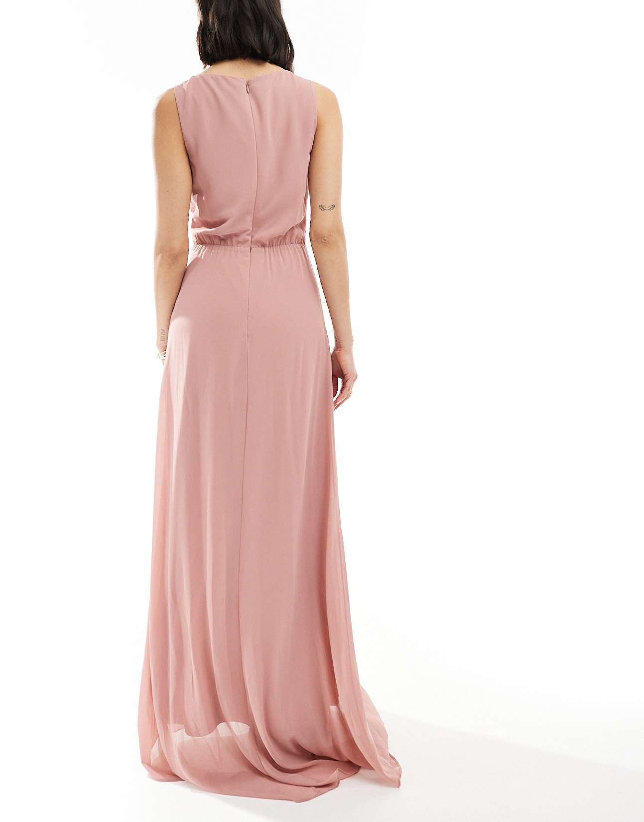 TFNC Bridesmaid chiffon wrap front maxi dress with wrap skirt in dusky pink - ASOS Sample Sale