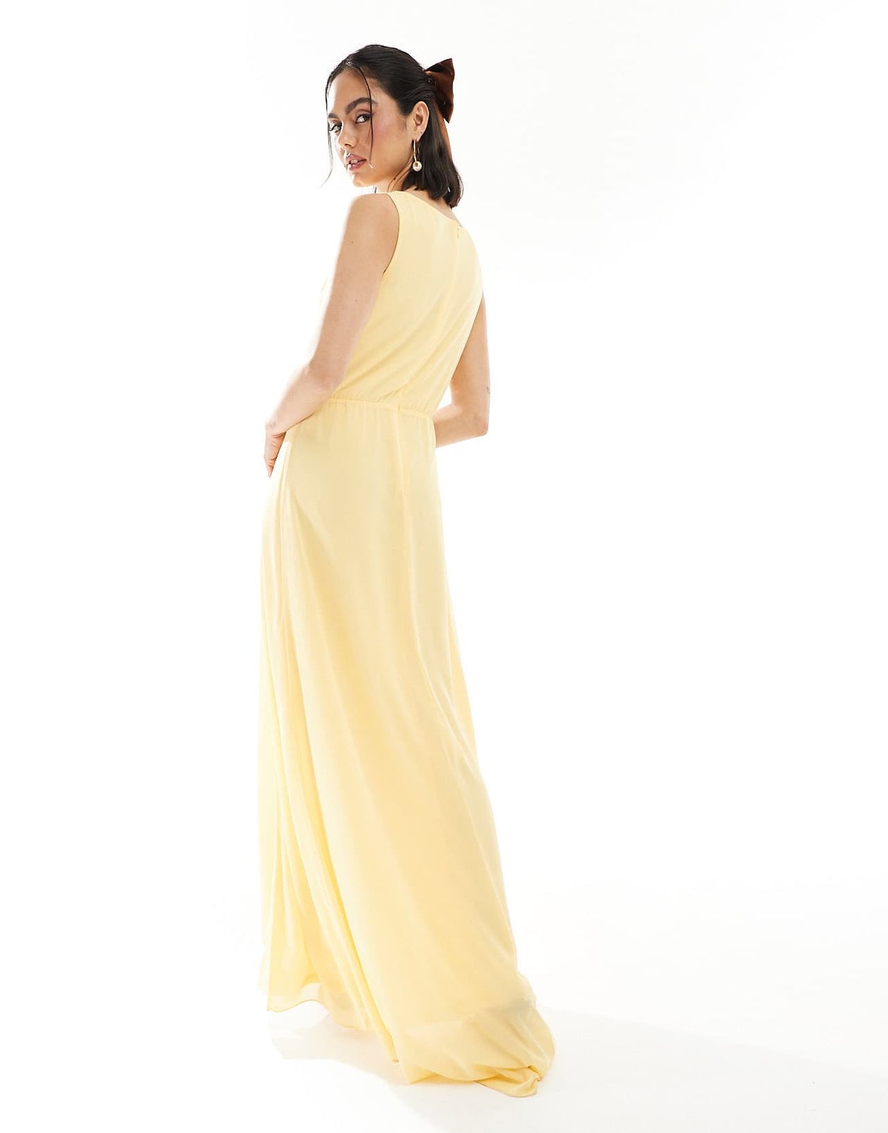 TFNC Bridesmaid chiffon wrap front maxi dress with wrap skirt in lemon - ASOS Sample Sale
