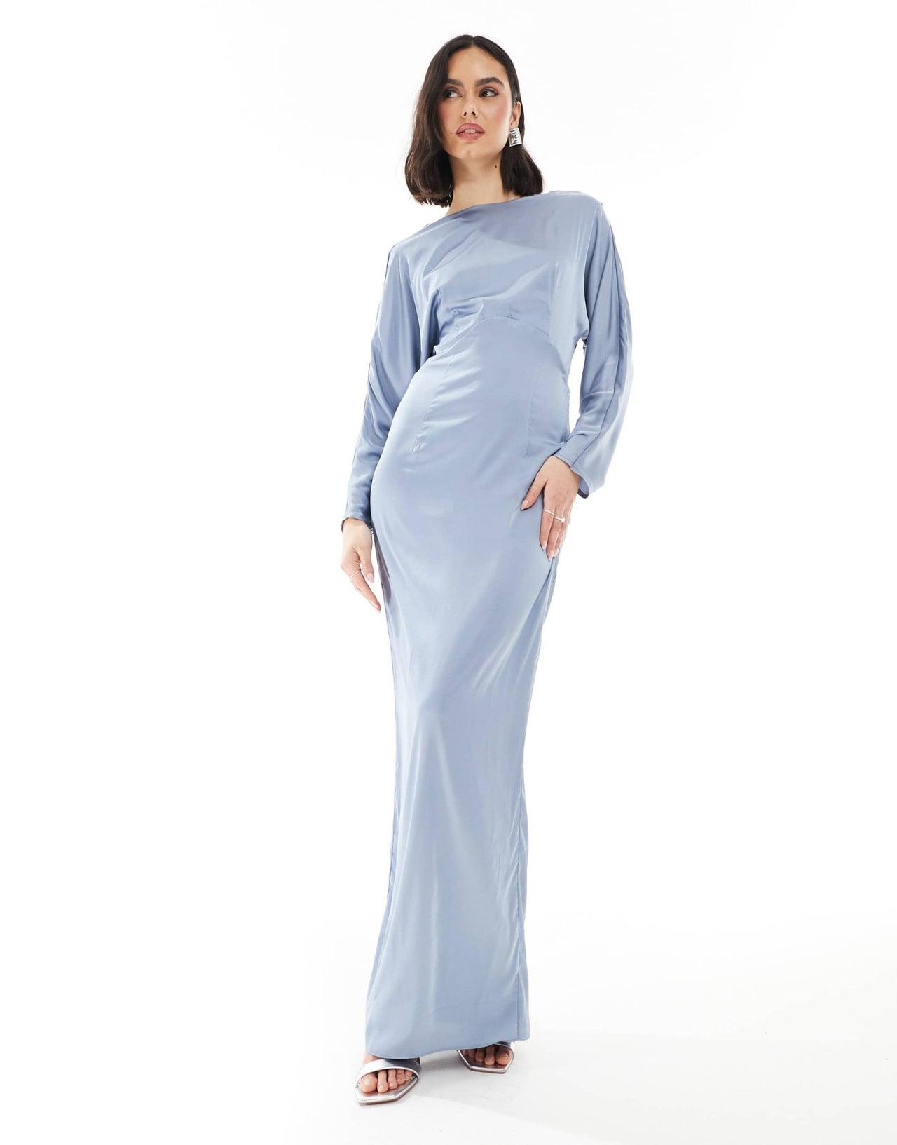TFNC Bridesmaid cowl back maxi dress in dusty blue - ASOS Sample Sale