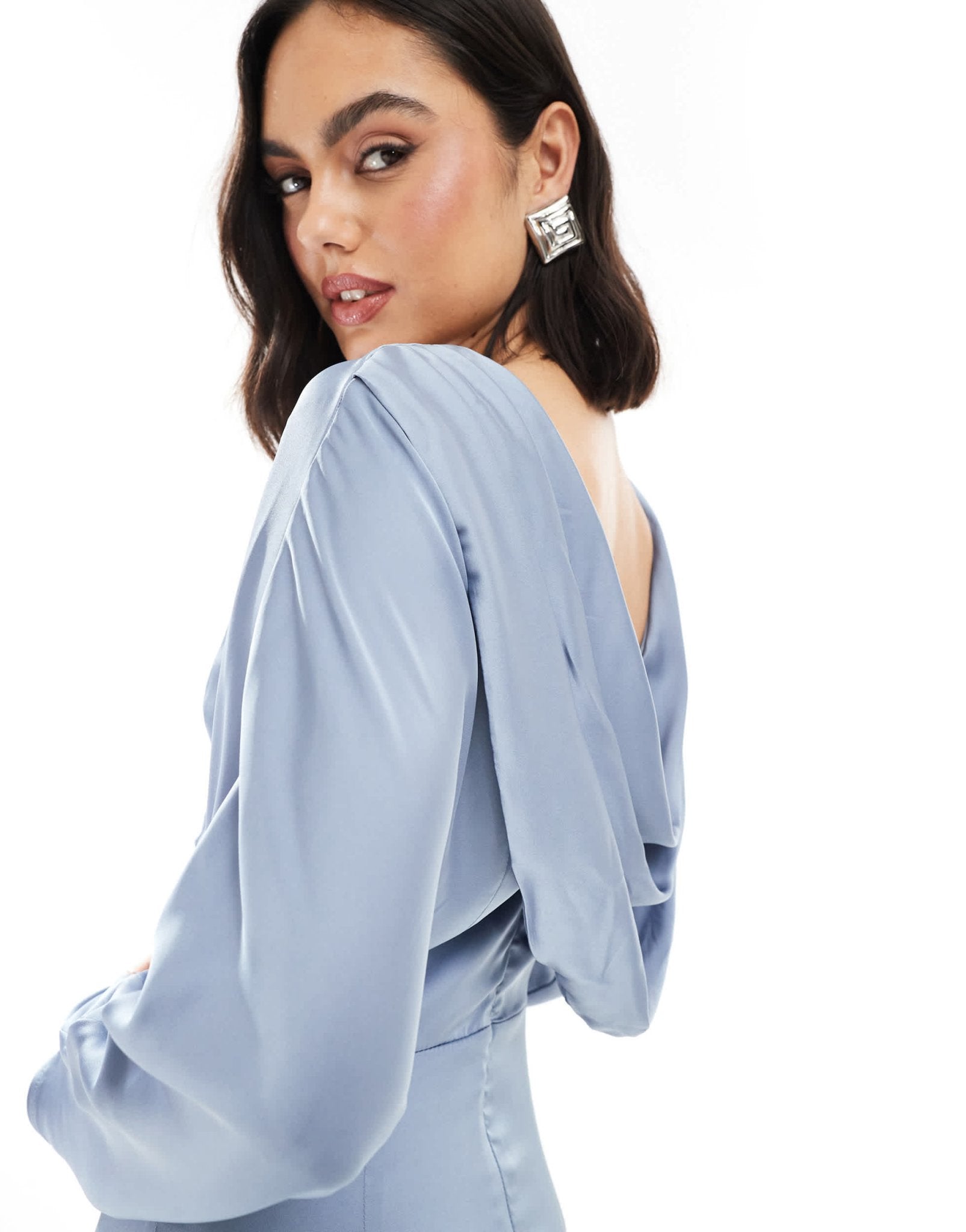 TFNC Bridesmaid cowl back maxi dress in dusty blue - ASOS Sample Sale