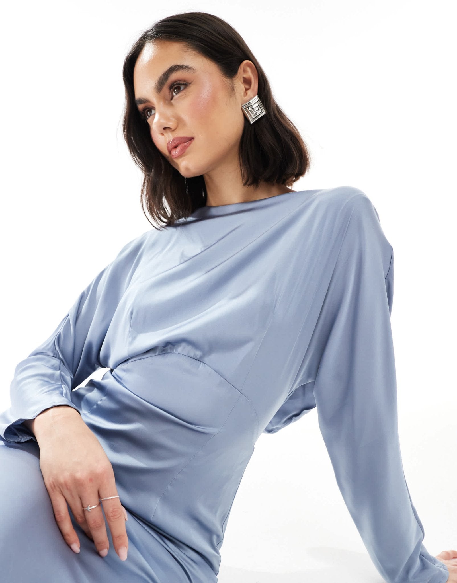 TFNC Bridesmaid cowl back maxi dress in dusty blue - ASOS Sample Sale