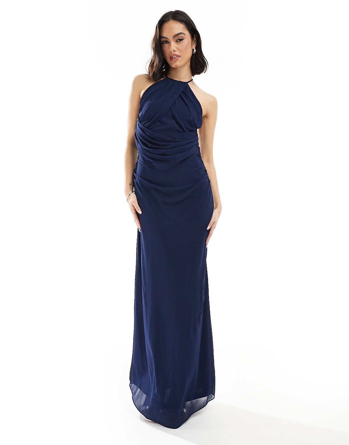 TFNC Bridesmaid cross front maxi dress with cowl back in navy - ASOS Sample Sale