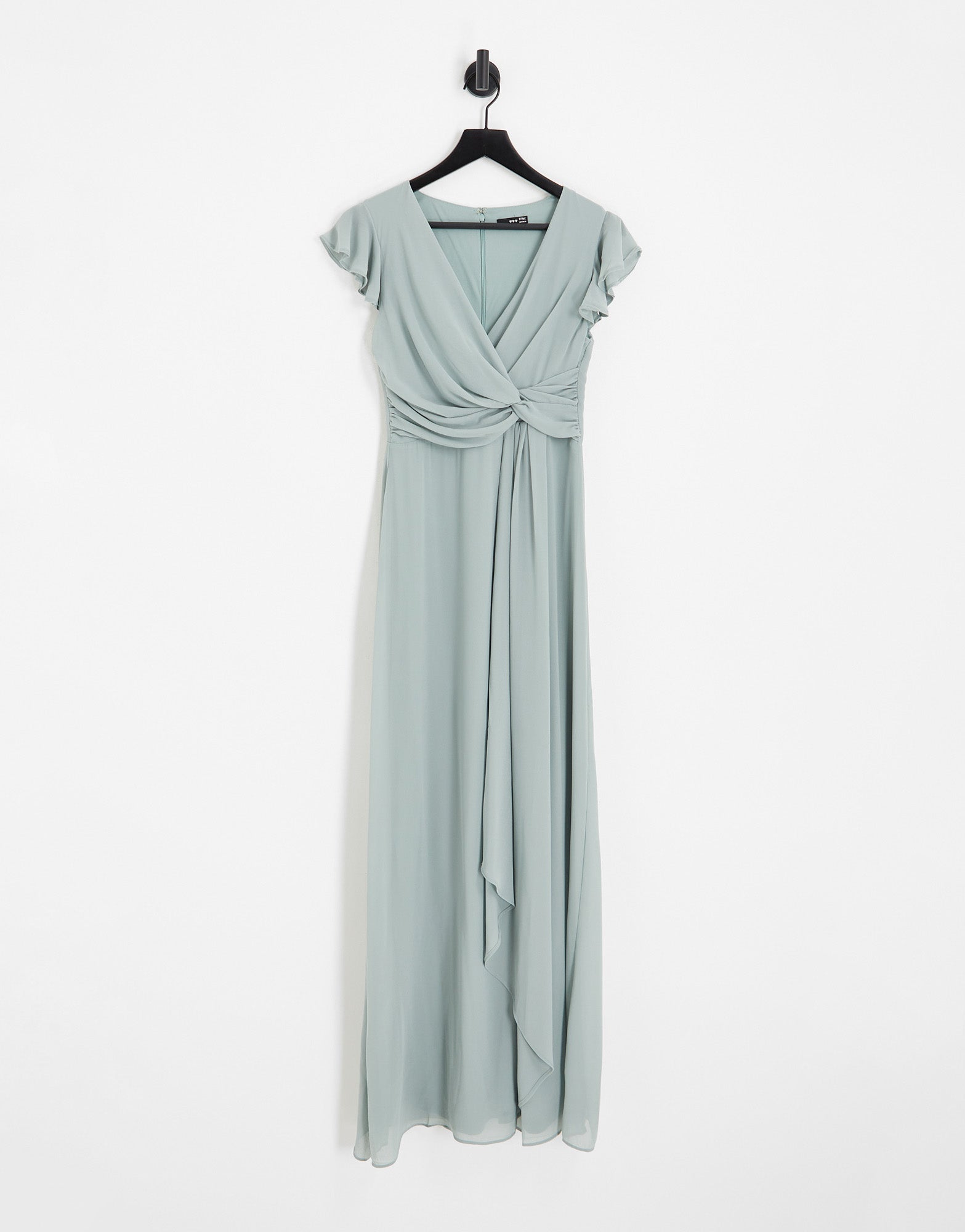 TFNC Bridesmaid flutter sleeve ruffle detail maxi dress in sage - ASOS Sample Sale