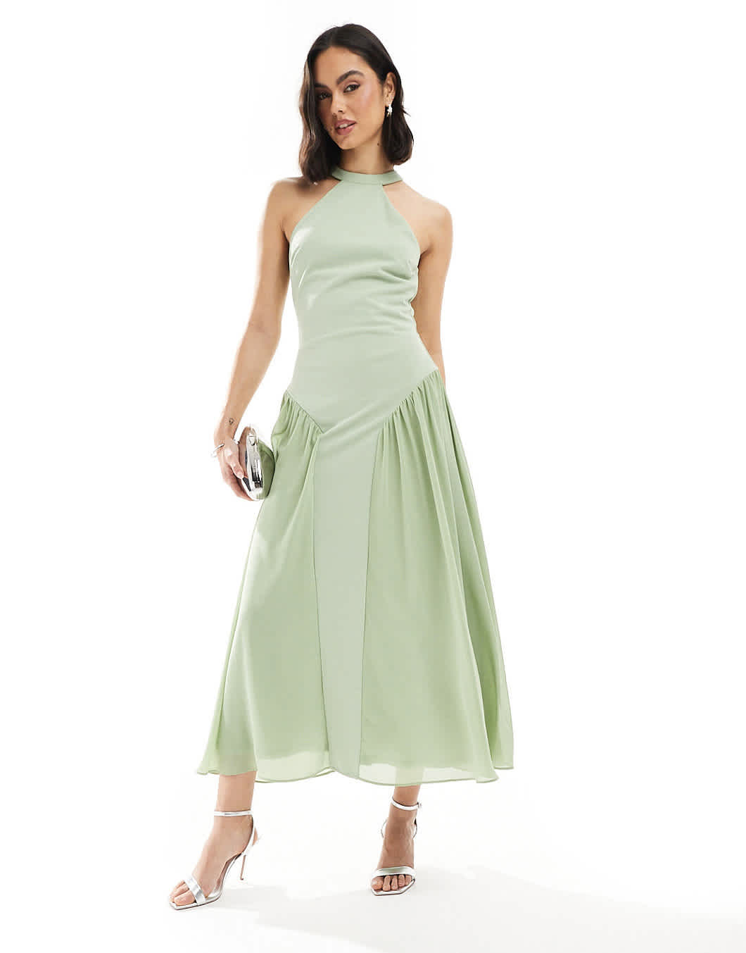 TFNC Bridesmaid high neck maxi dress with full skirt in sage green - ASOS Sample Sale