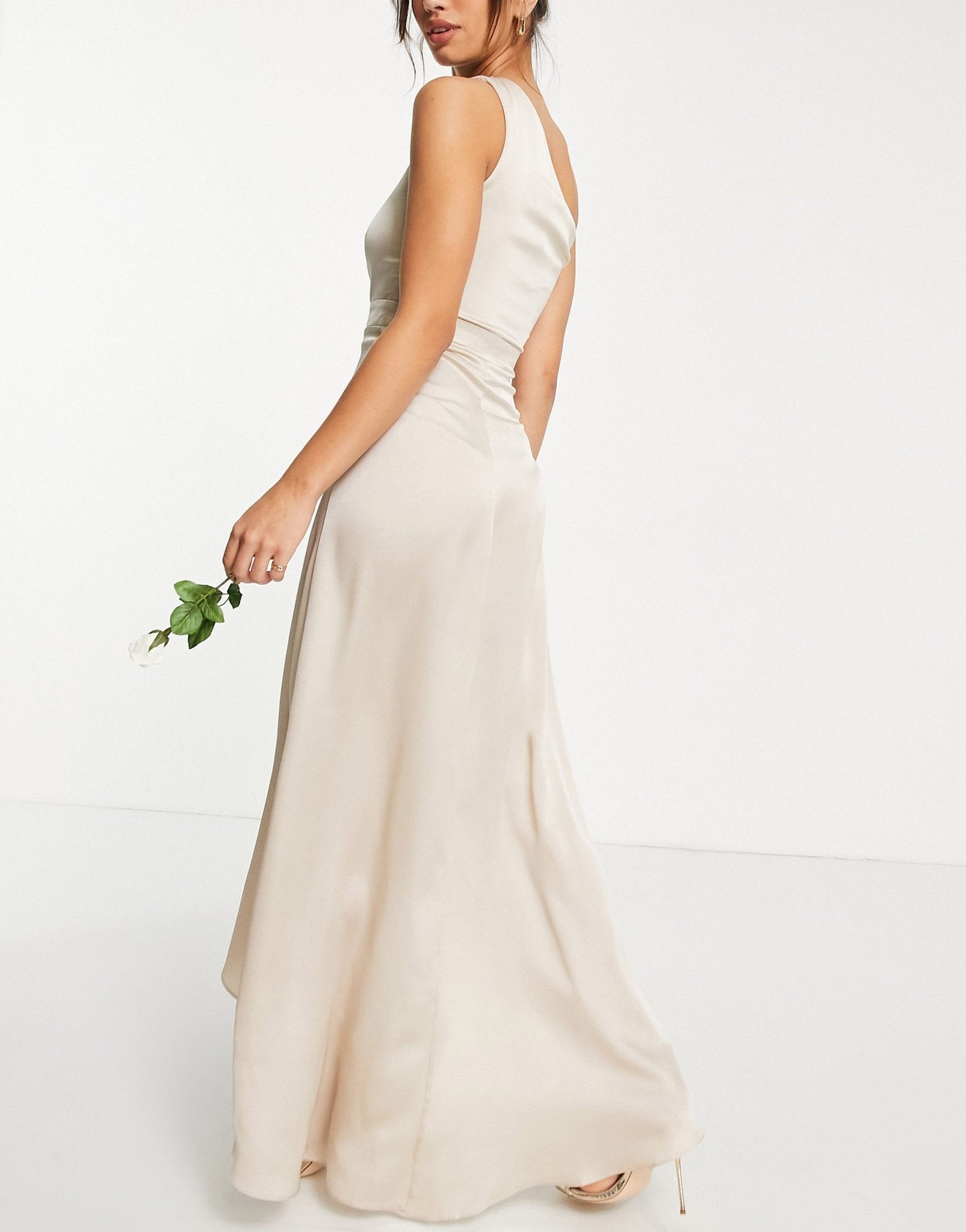 TFNC Bridesmaid one shoulder maxi dress in mink - ASOS Sample Sale