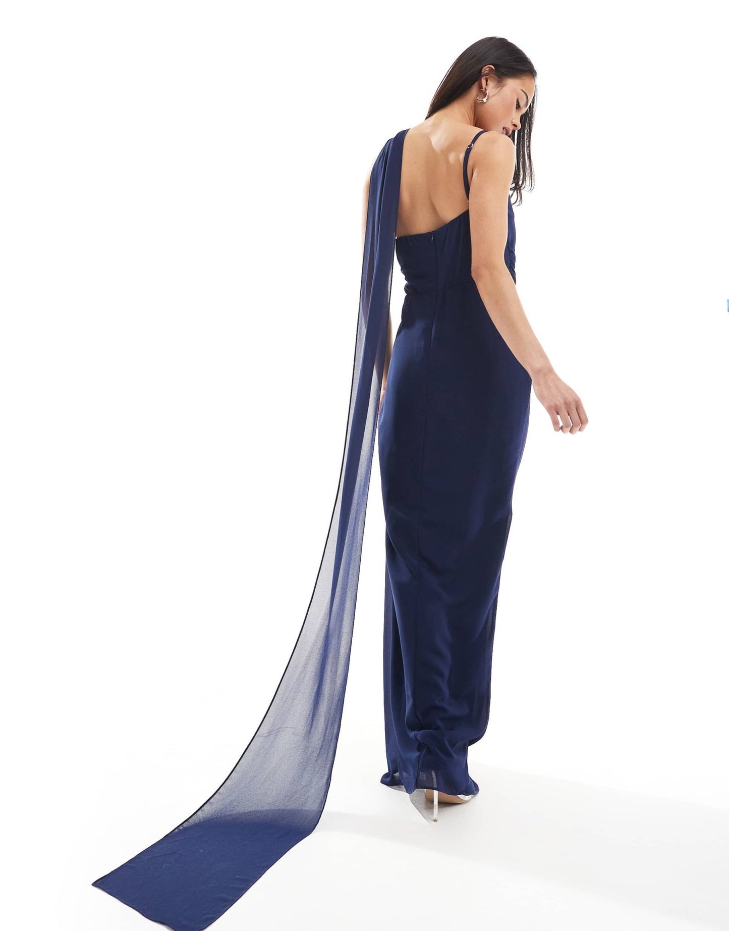 TFNC Bridesmaid one shoulder maxi dress with twist front and scarf detail in navy - ASOS Sample Sale