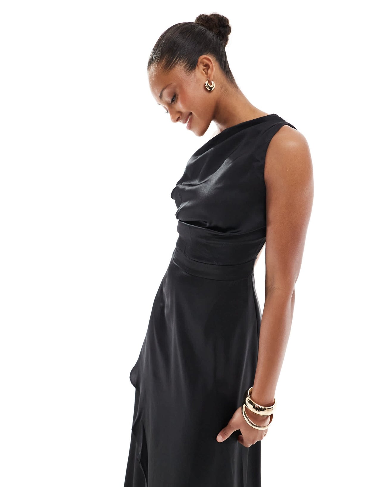TFNC Bridesmaid one shoulder satin maxi dress in black - ASOS Sample Sale