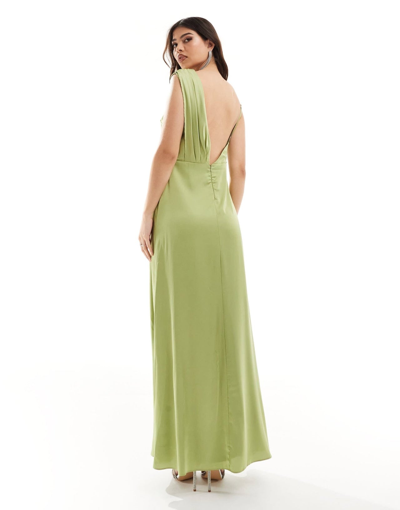 TFNC Bridesmaid satin one shoulder drape maxi dress in olive - ASOS Sample Sale