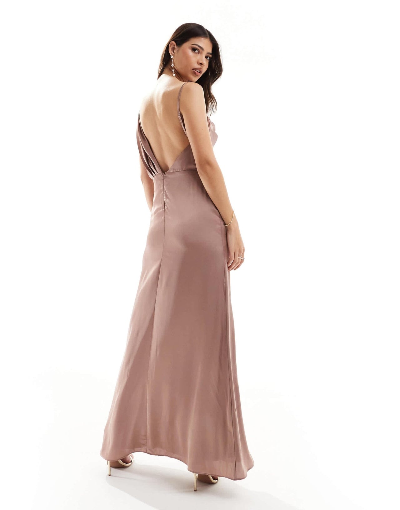 TFNC Bridesmaid satin one shoulder drape maxi dress in rose brown - ASOS Sample Sale