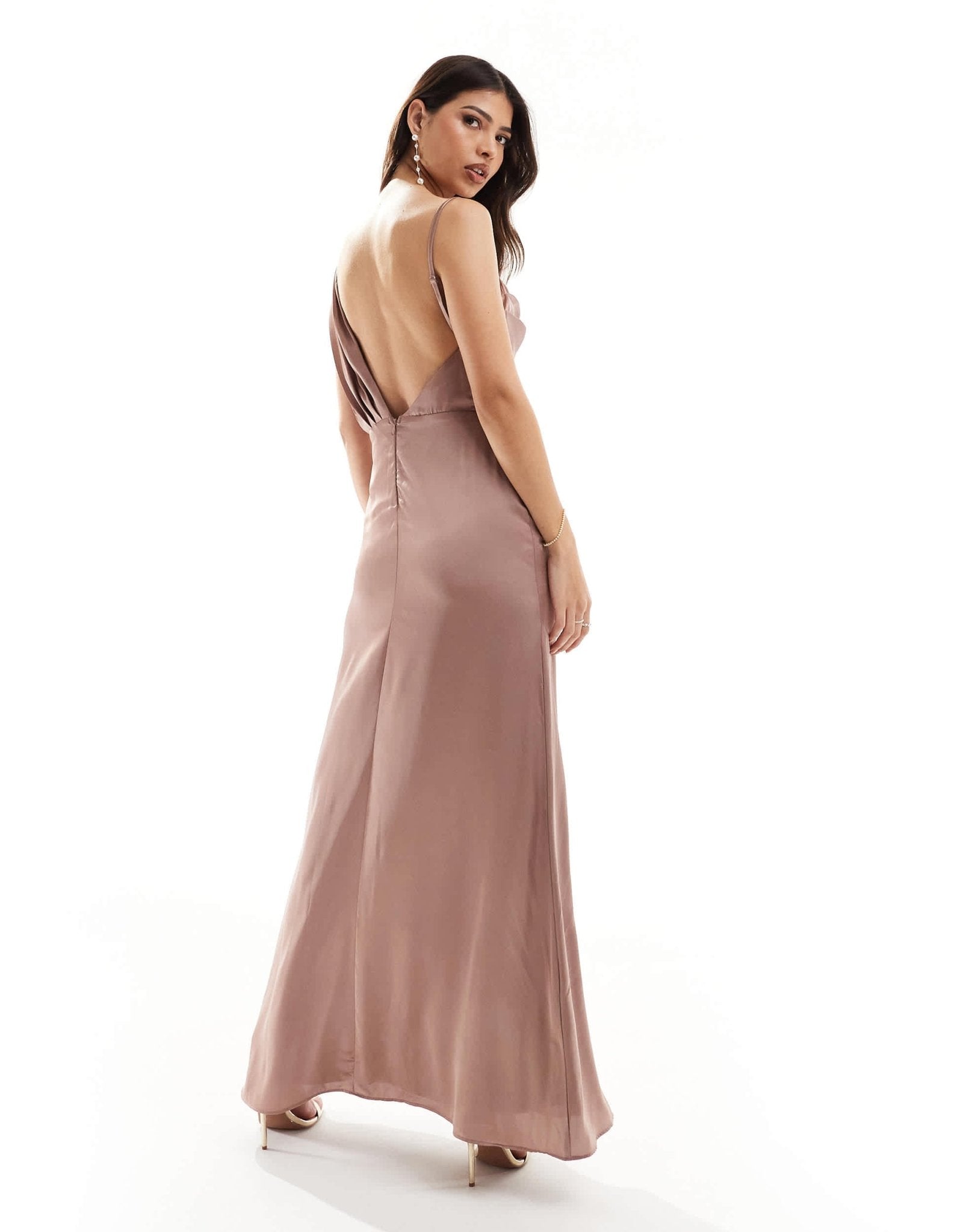 TFNC Bridesmaid satin one shoulder drape maxi dress in rose brown - ASOS Sample Sale
