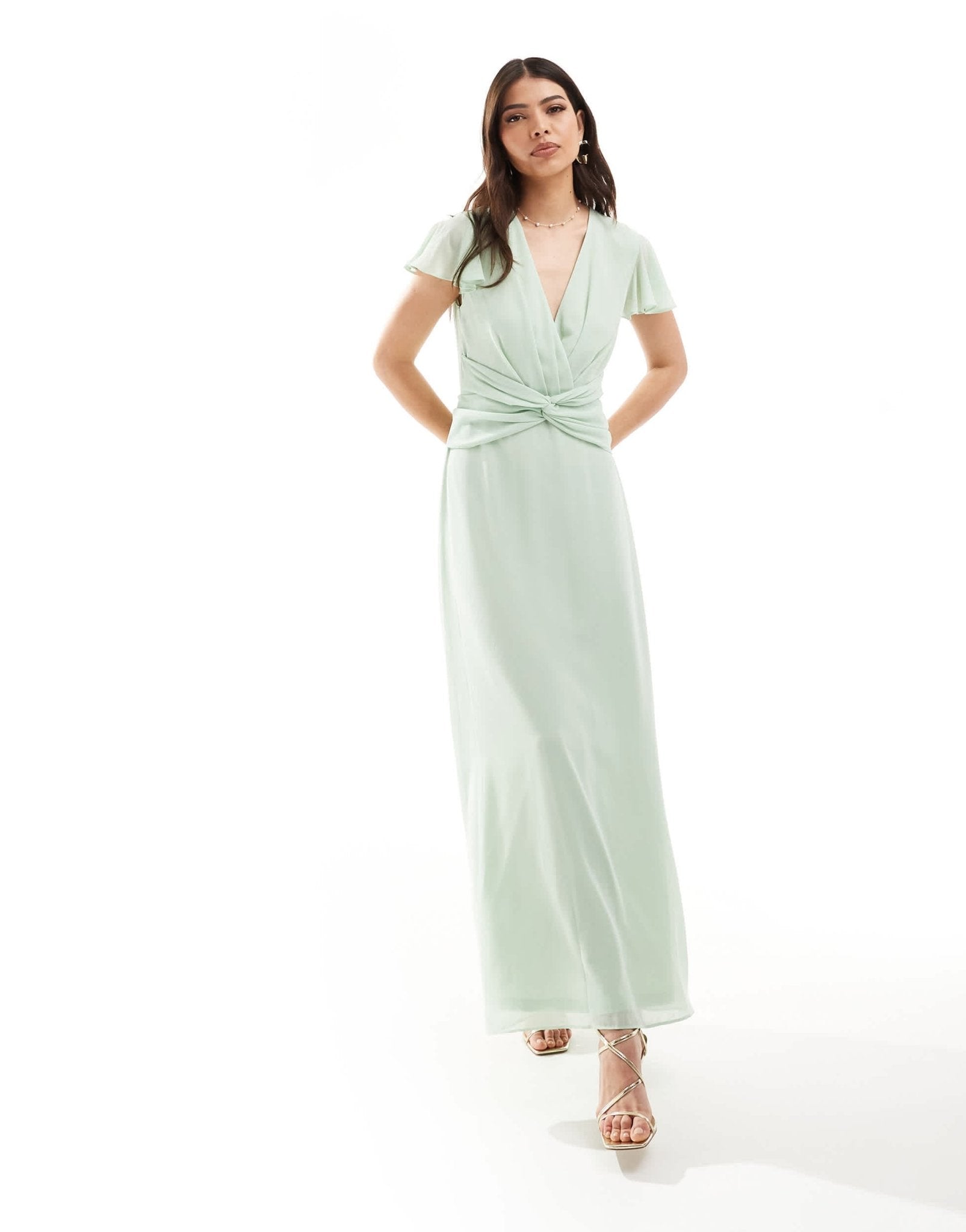 TFNC Bridesmaid wrap front maxi dress in fresh mint - ASOS Sample Sale