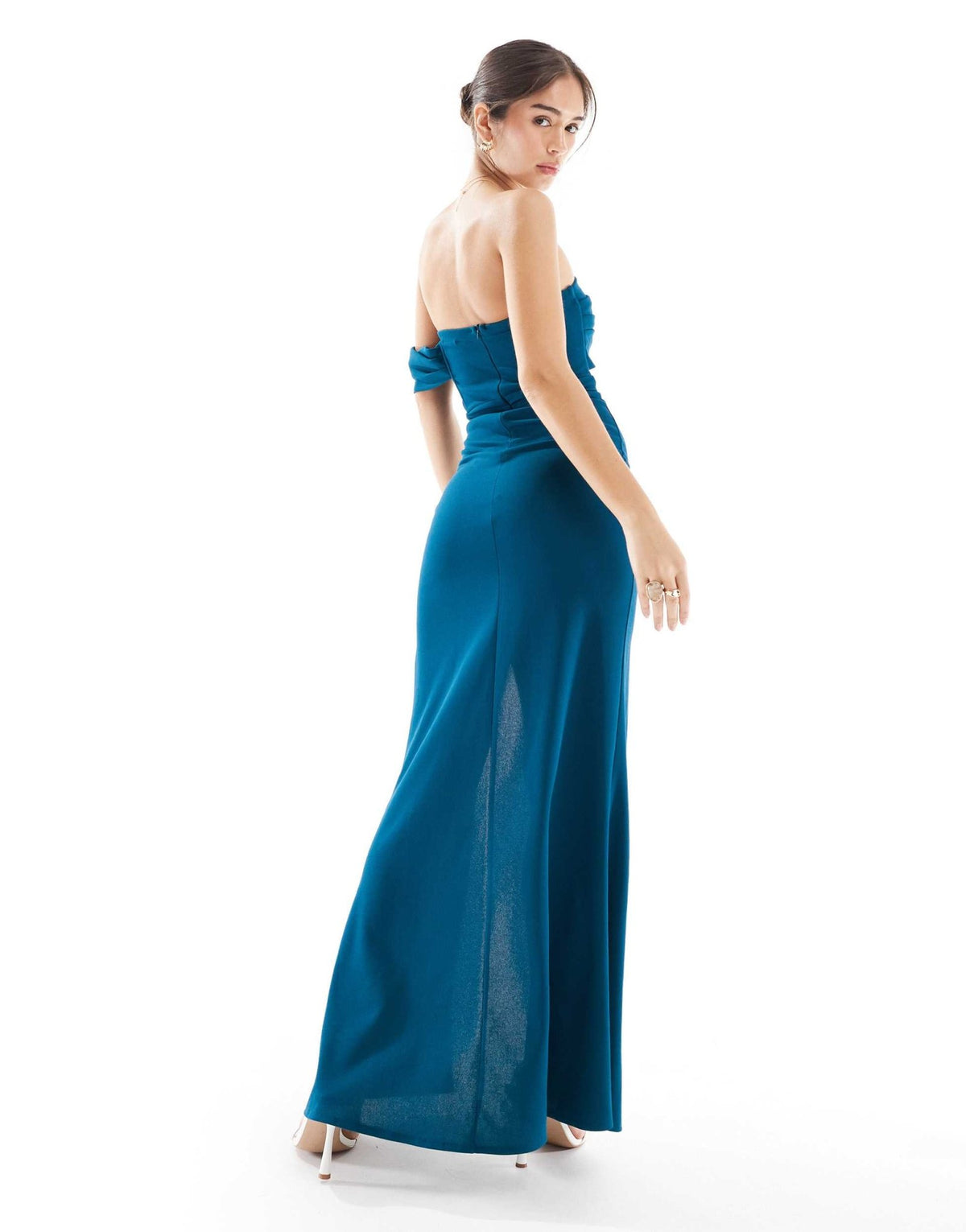 TFNC Bridesmaids asymmetric bardot maxi dress in teal - ASOS Sample Sale