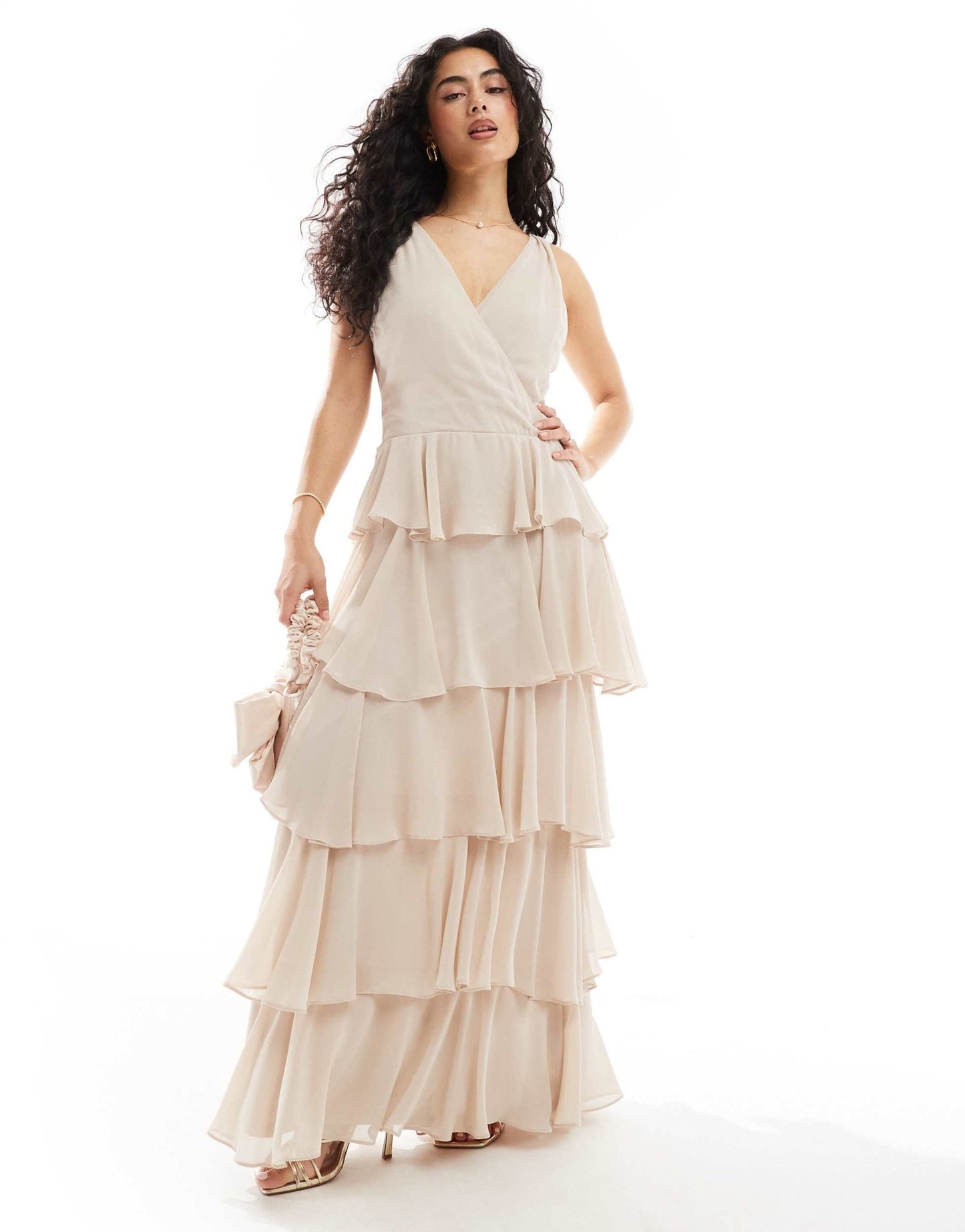 TFNC Bridesmaids chiffon tiered maxi dress in ecru - ASOS Sample Sale
