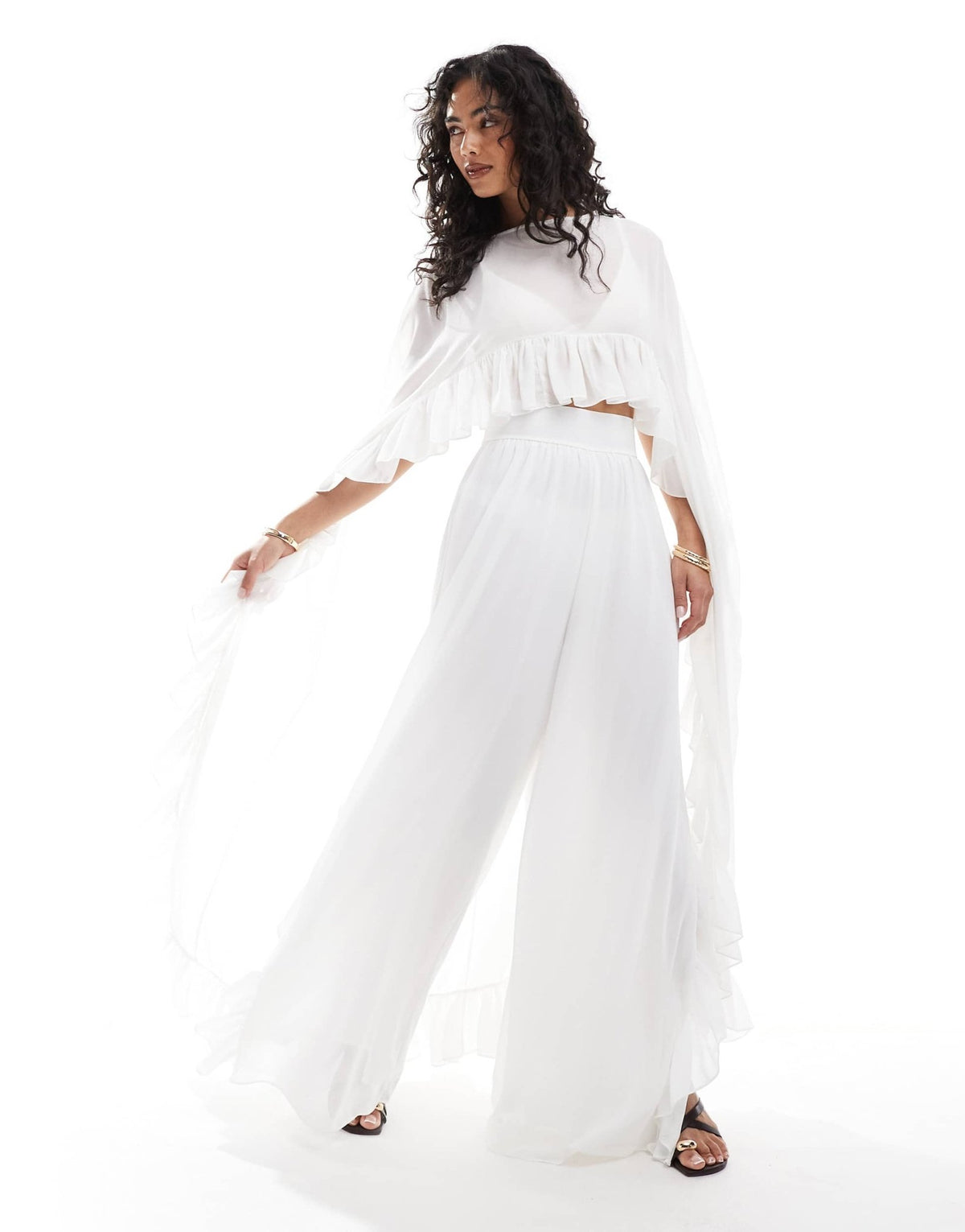 TFNC chiffon high waisted trousers in cream co-ord - ASOS Sample Sale