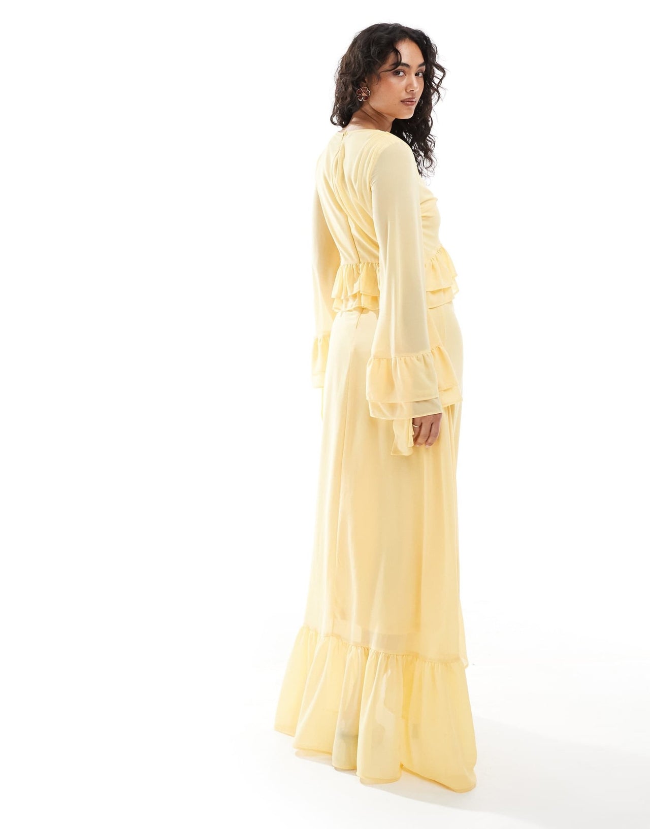 TFNC chiffon maxi dress with frill detail in pale yellow - ASOS Sample Sale