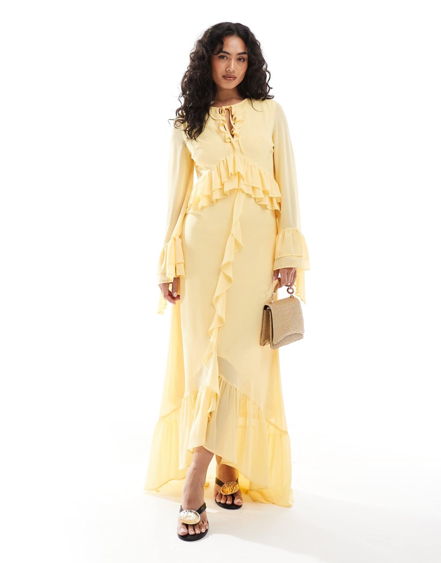 TFNC chiffon maxi dress with frill detail in pale yellow - ASOS Sample Sale