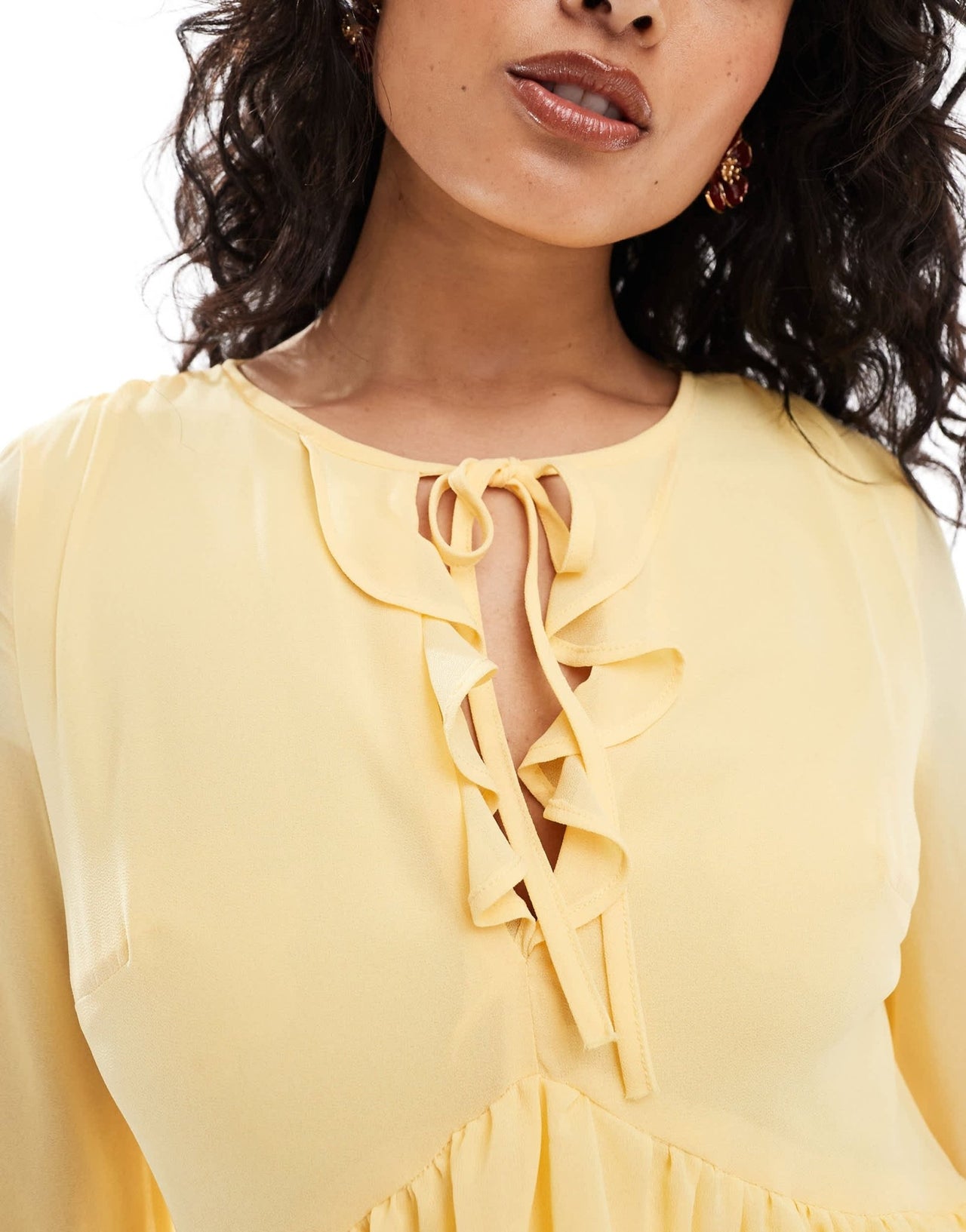 TFNC chiffon maxi dress with frill detail in pale yellow - ASOS Sample Sale