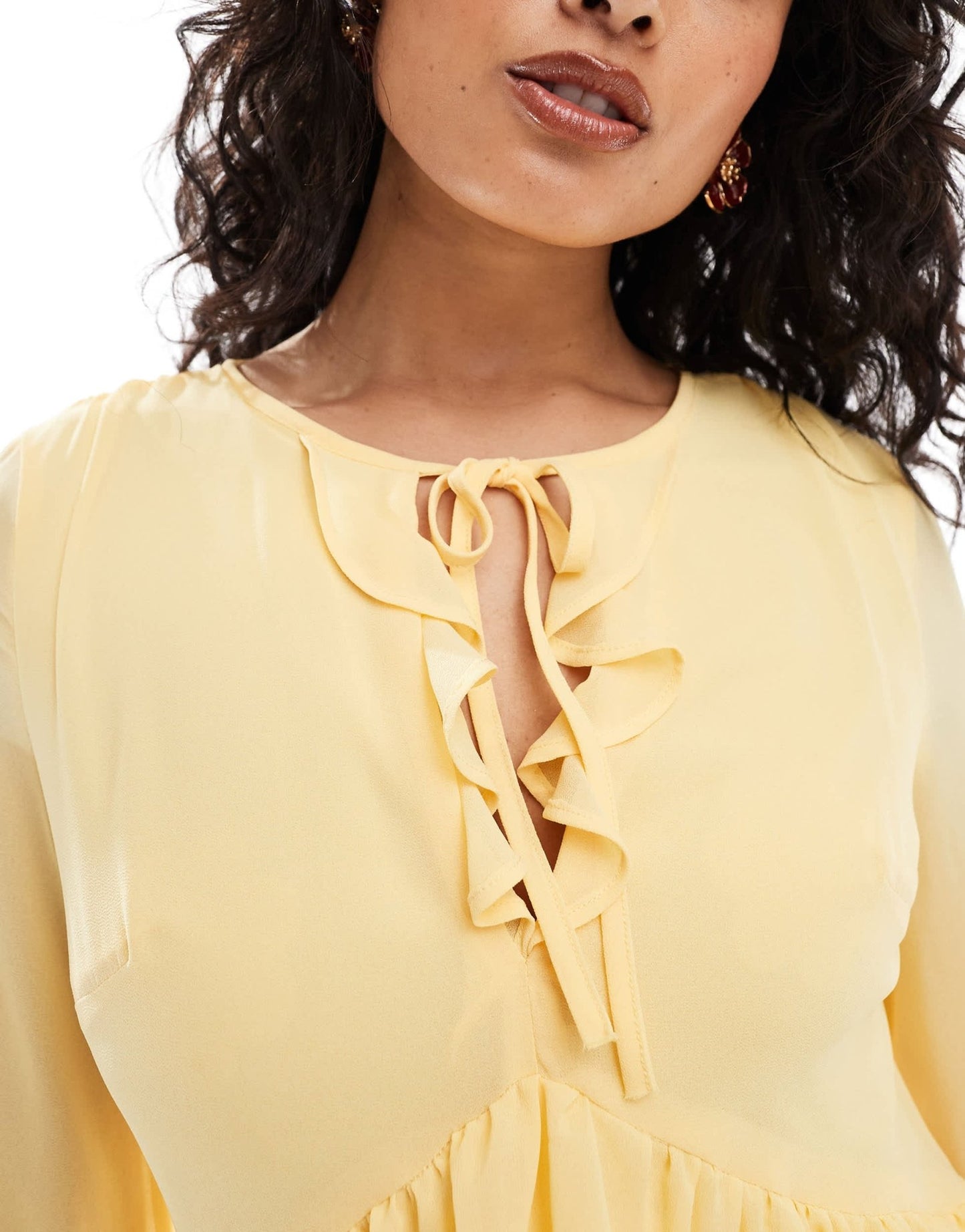 TFNC chiffon maxi dress with frill detail in pale yellow - ASOS Sample Sale