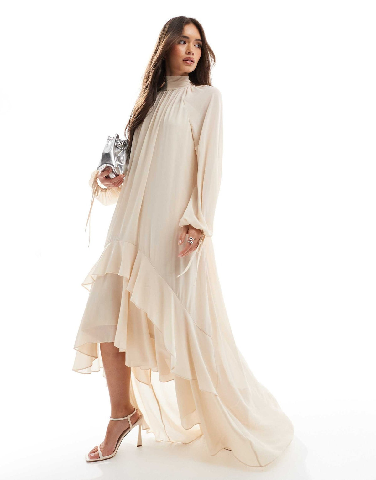 TFNC chiffon maxi dress with tiered hem in mink - ASOS Sample Sale