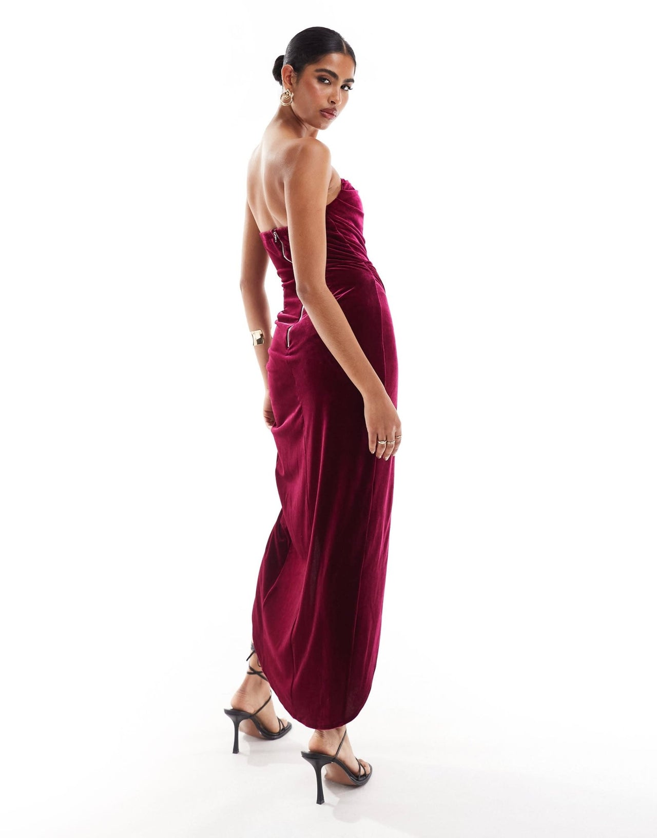 TFNC draped corset velvet maxi dress in oxblood - ASOS Sample Sale