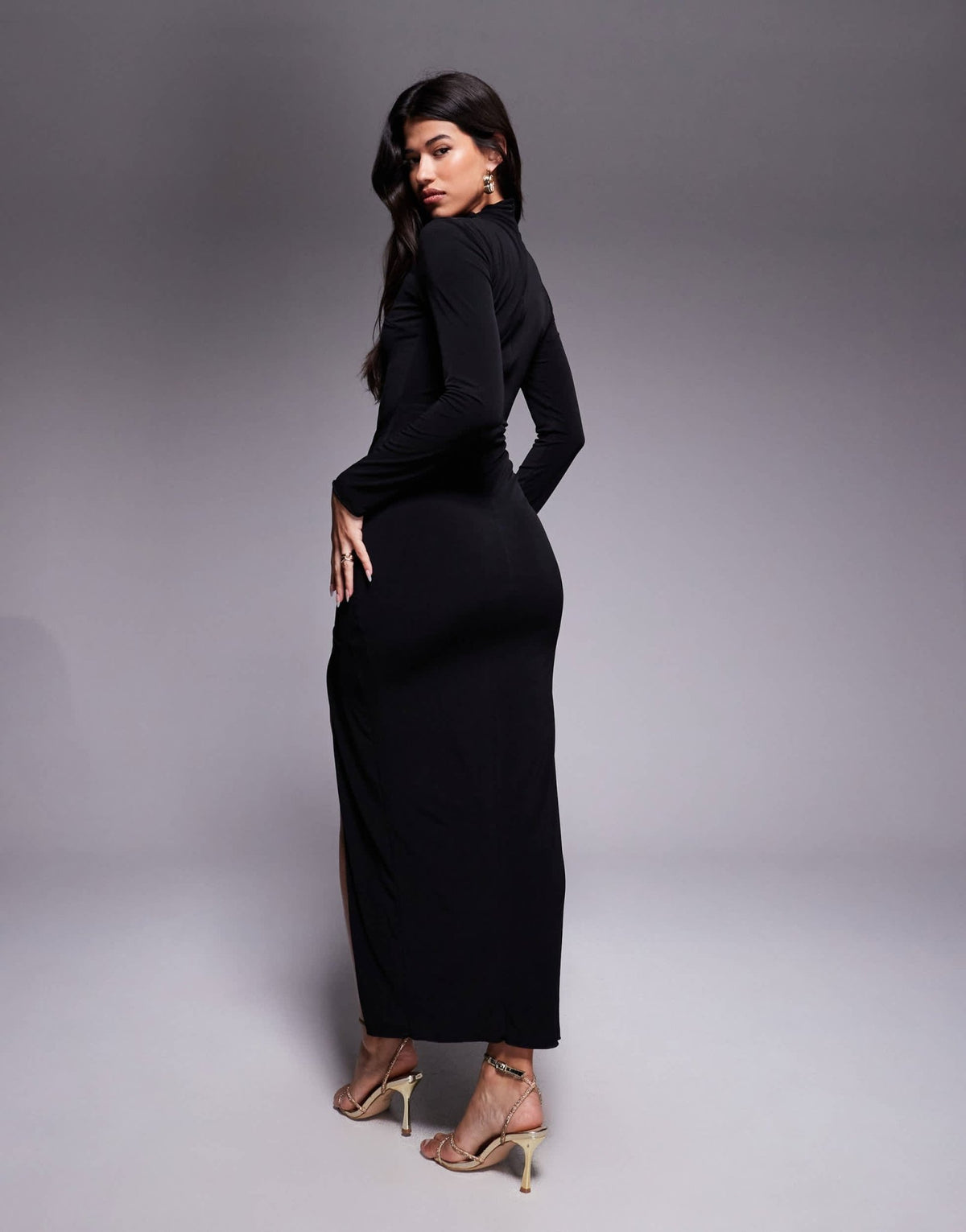 TFNC long sleeve maxi dress with thigh split in black - ASOS Sample Sale