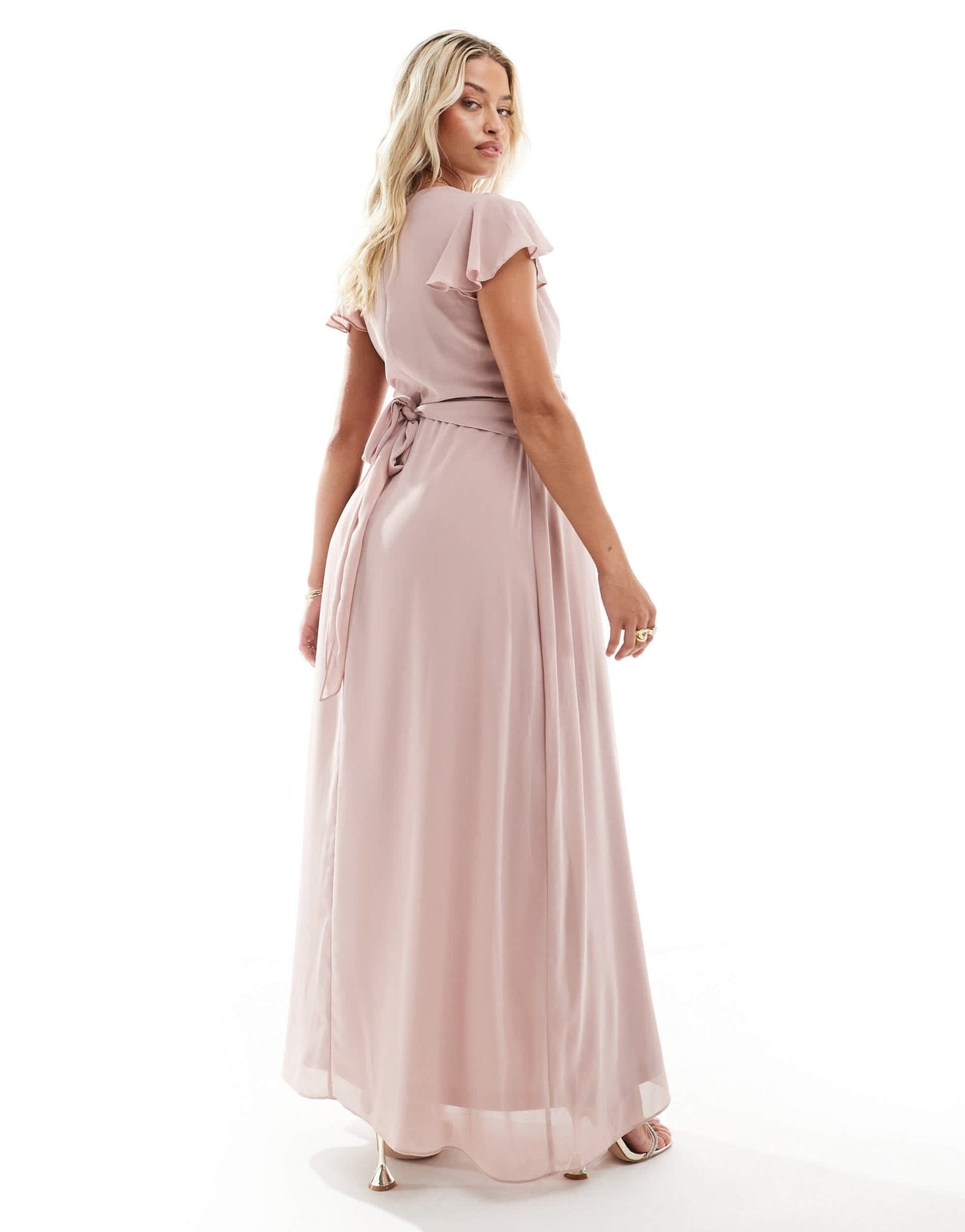 TFNC Maternity Bridesmaid wrap front maxi dress in soft pink - ASOS Sample Sale