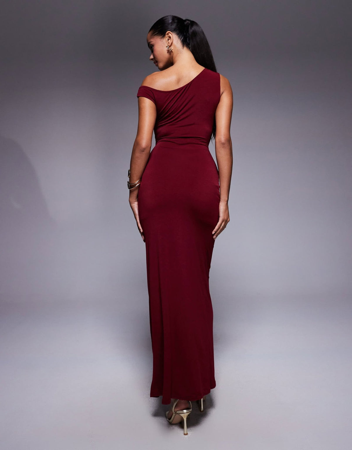 TFNC one shoulder midaxi dress with thigh split in cherry - ASOS Sample Sale