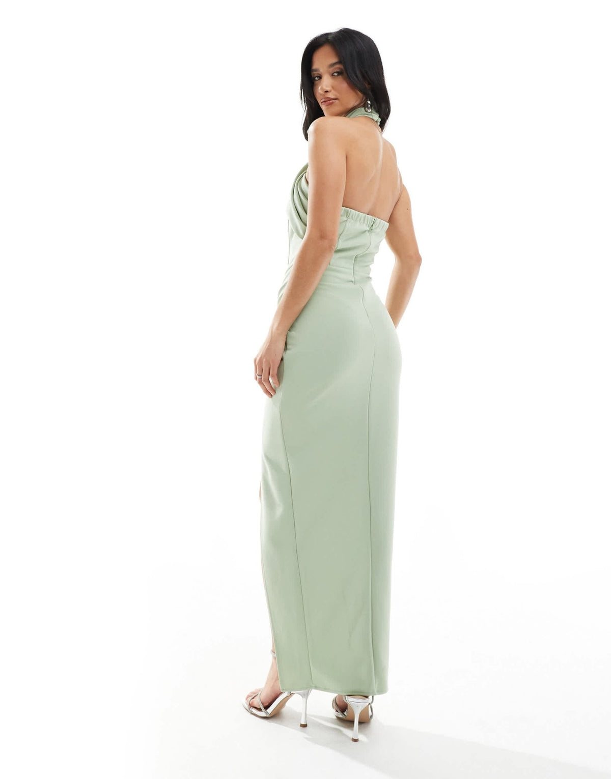 TFNC Petite Bridesmaid cross front maxi dress with twist detail in sage green - ASOS Sample Sale