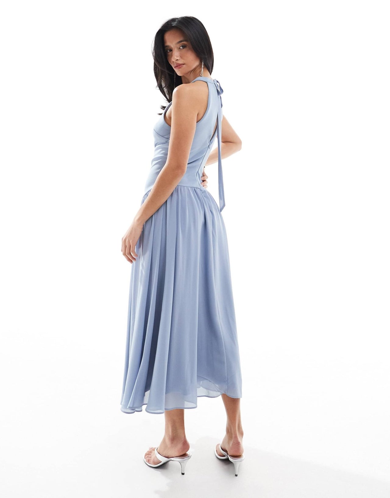 TFNC Petite Bridesmaid high neck maxi dress with full skirt in dusty blue - ASOS Sample Sale