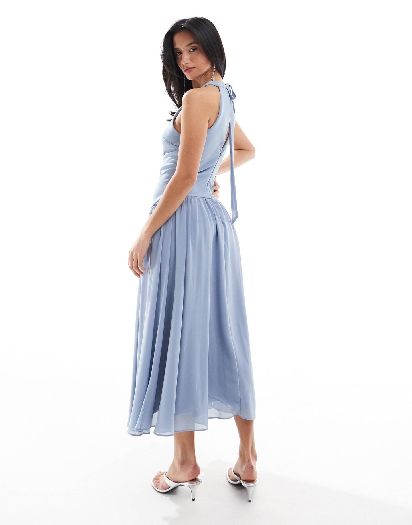 TFNC Petite Bridesmaid high neck maxi dress with full skirt in dusty blue - ASOS Sample Sale