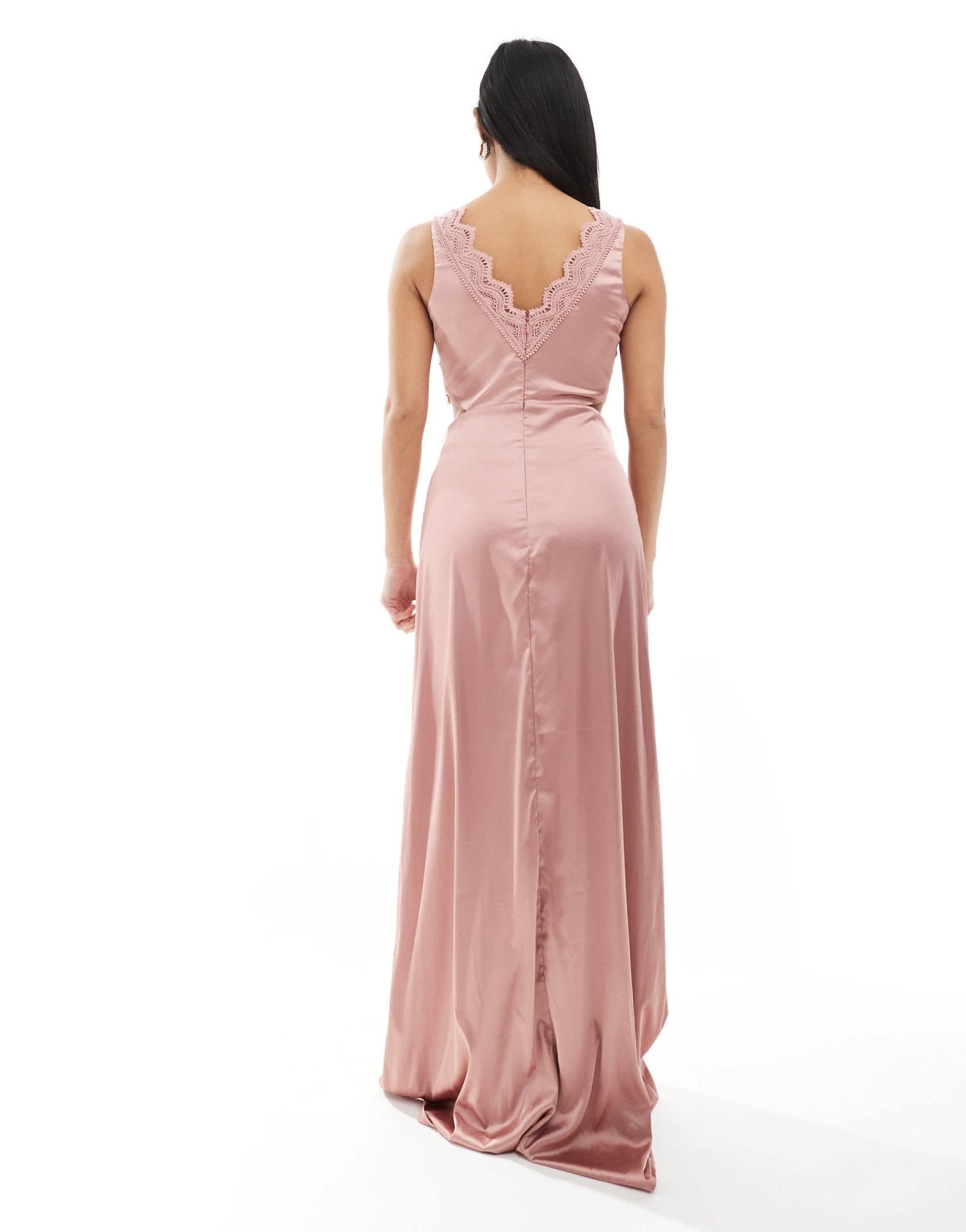 TFNC Petite Bridesmaid satin maxi dress with scalloped lace detail in dusky pink - ASOS Sample Sale