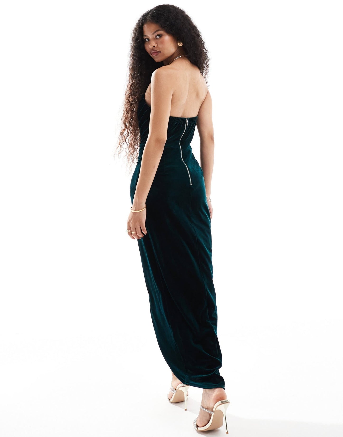 TFNC Petite draped corset velvet maxi dress in emerald green - ASOS Sample Sale