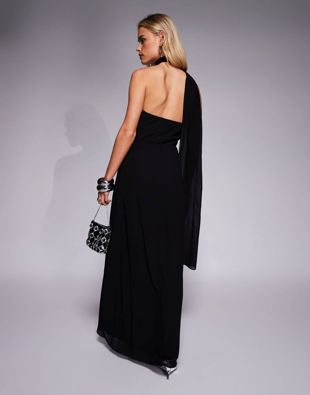 TFNC Petite one shoulder scarf neck maxi dress in black - ASOS Sample Sale
