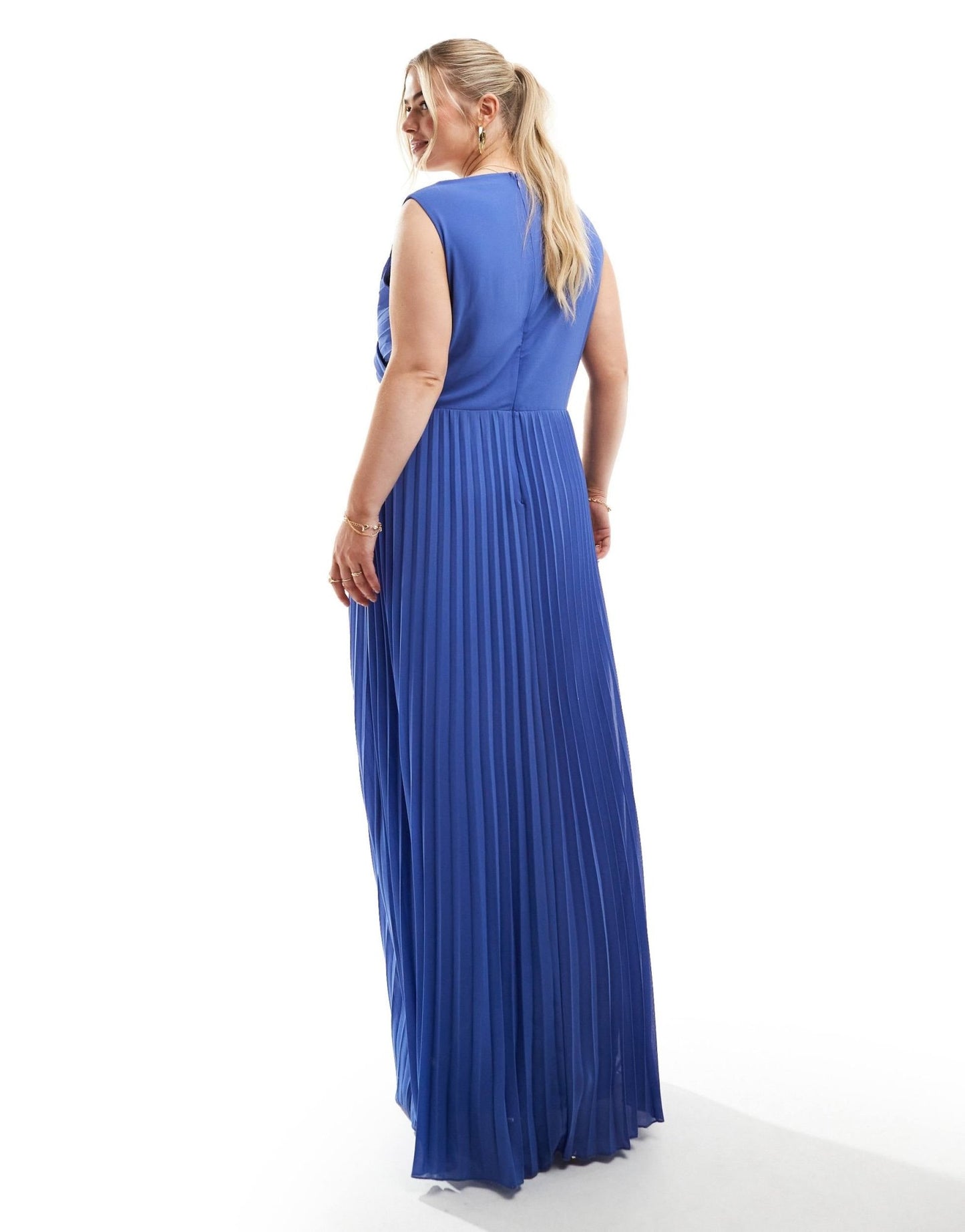 TFNC Plus Bridesmaid chiffon wrap front pleated maxi dress in aster blue - ASOS Sample Sale