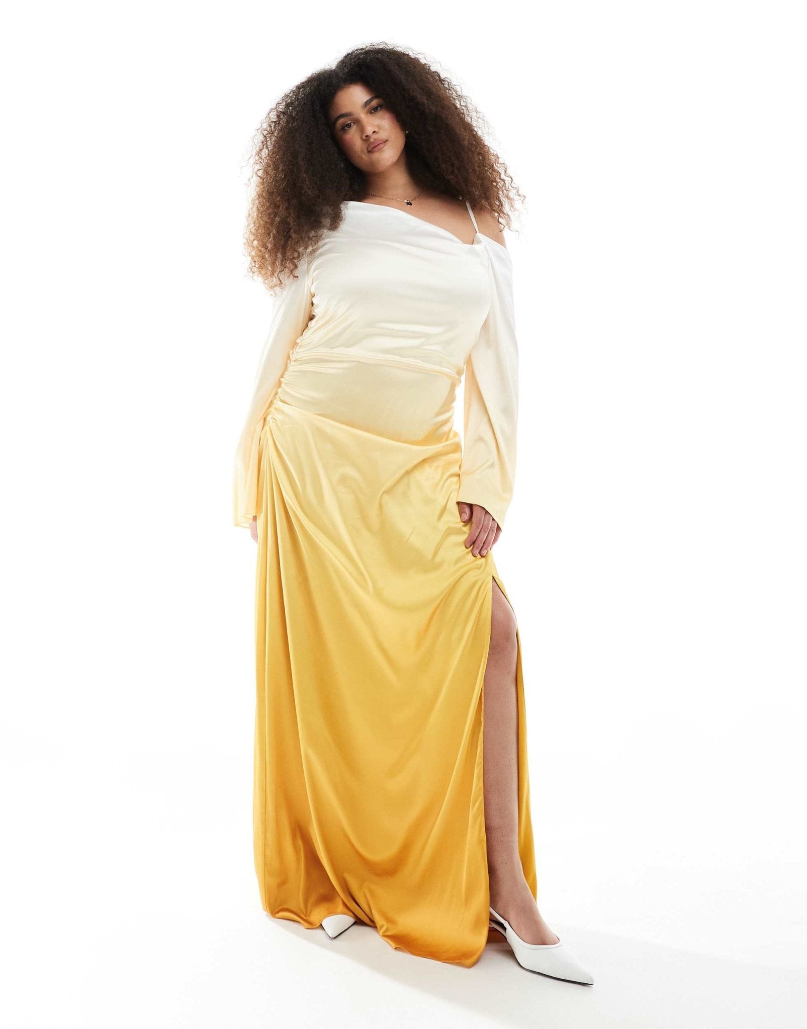 TFNC Plus Bridesmaid long sleeve ombre maxi dress in lemon ombre - ASOS Sample Sale