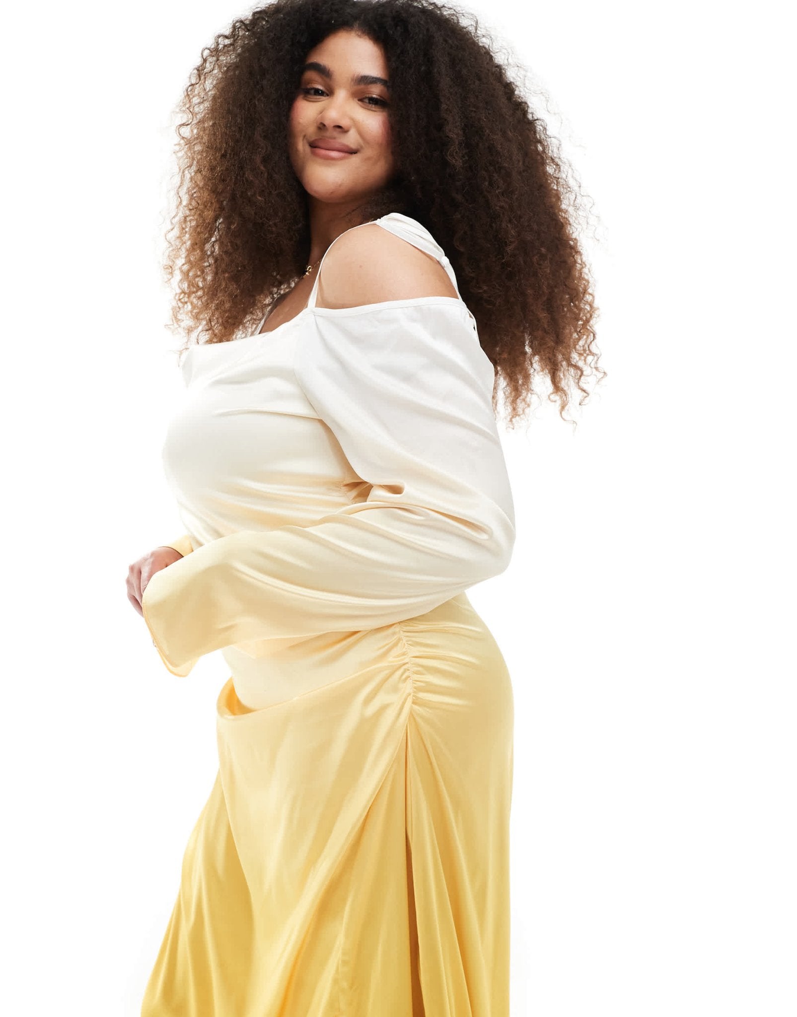 TFNC Plus Bridesmaid long sleeve ombre maxi dress in lemon ombre - ASOS Sample Sale