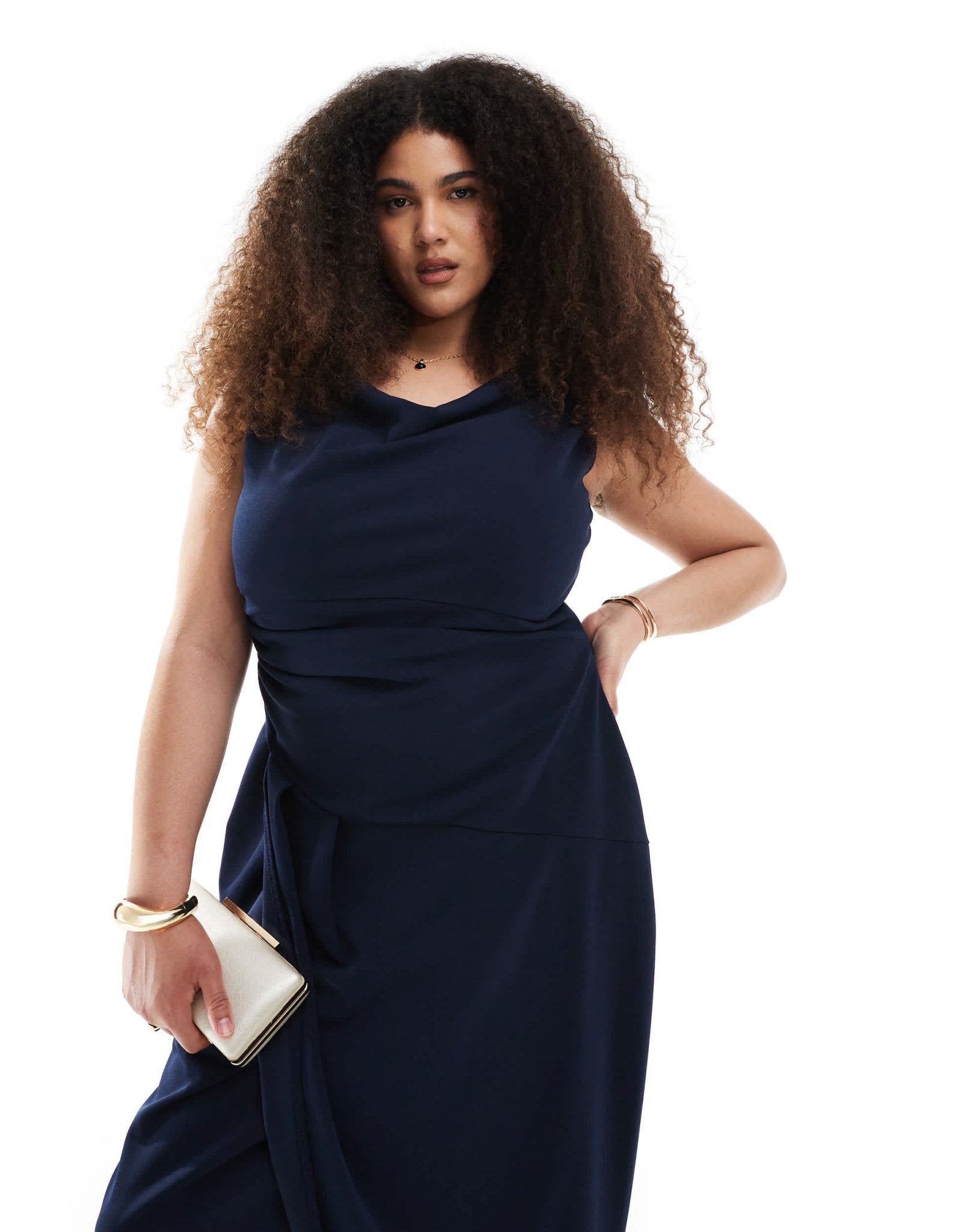 TFNC Plus Bridesmaid slash neck maxi dress with ruching detail in navy - ASOS Sample Sale