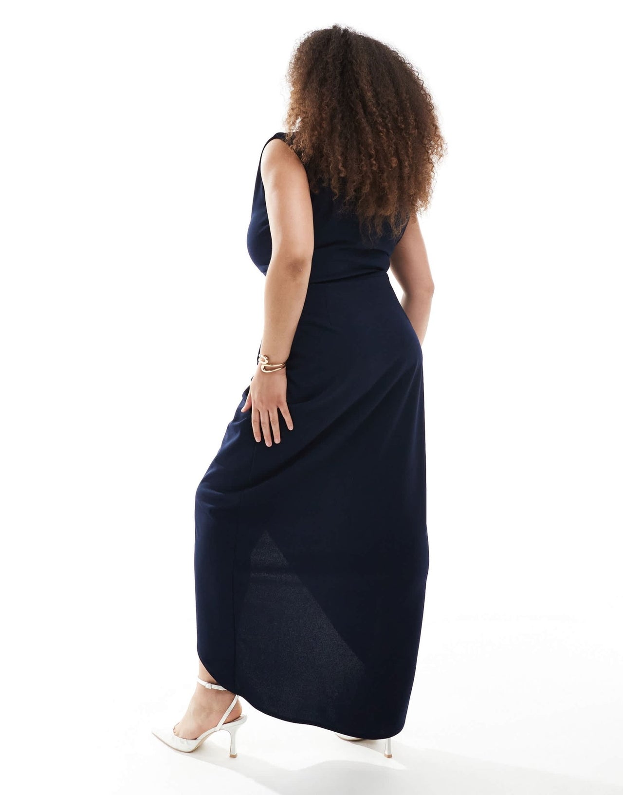 TFNC Plus Bridesmaid slash neck maxi dress with ruching detail in navy - ASOS Sample Sale
