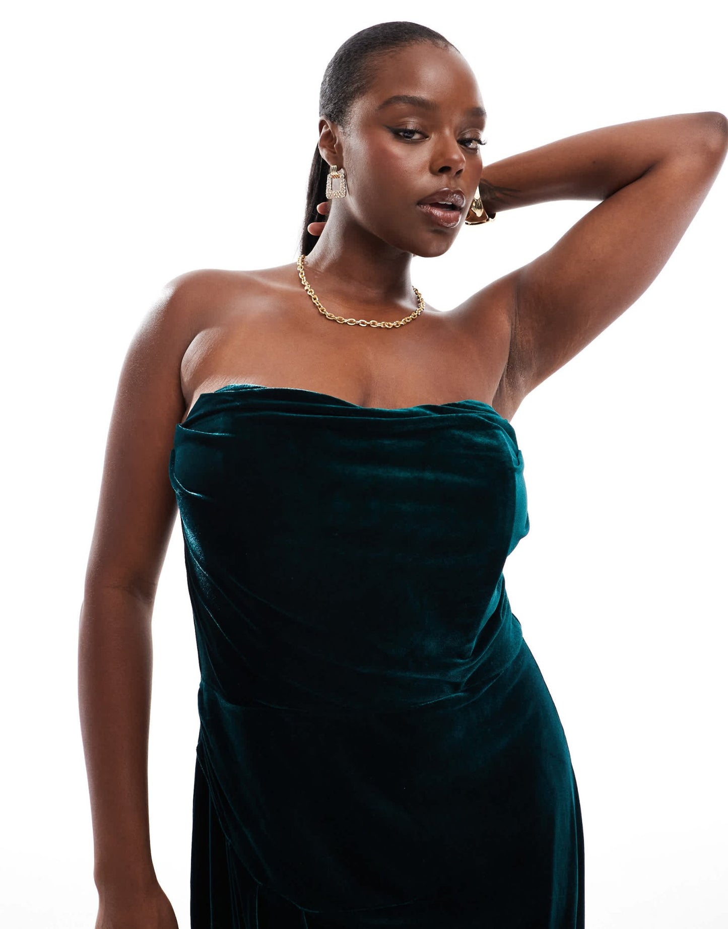 TFNC Plus draped corset velvet maxi dress in emerald green - ASOS Sample Sale