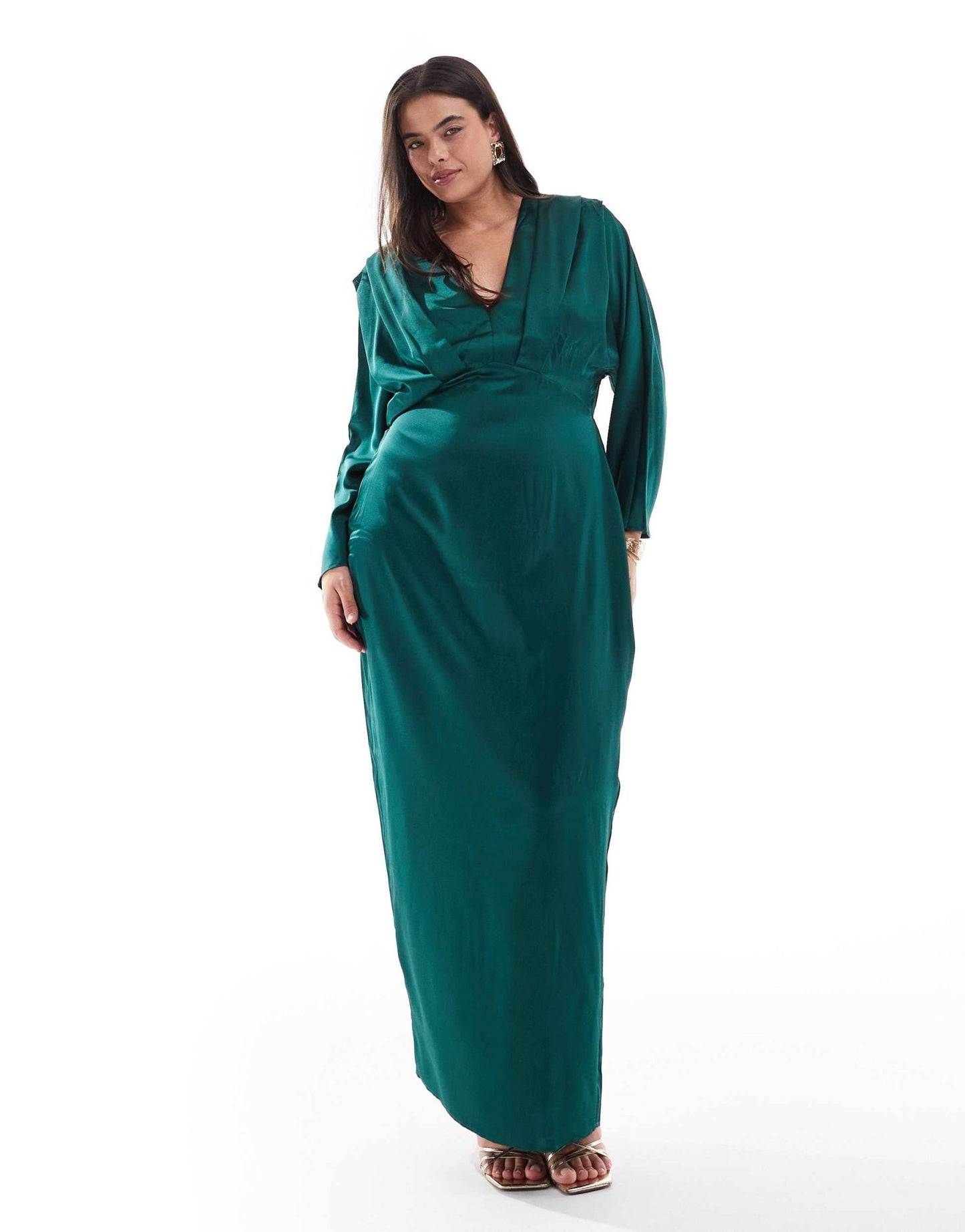 TFNC Plus satin kimono top maxi dress in emerald green - ASOS Sample Sale