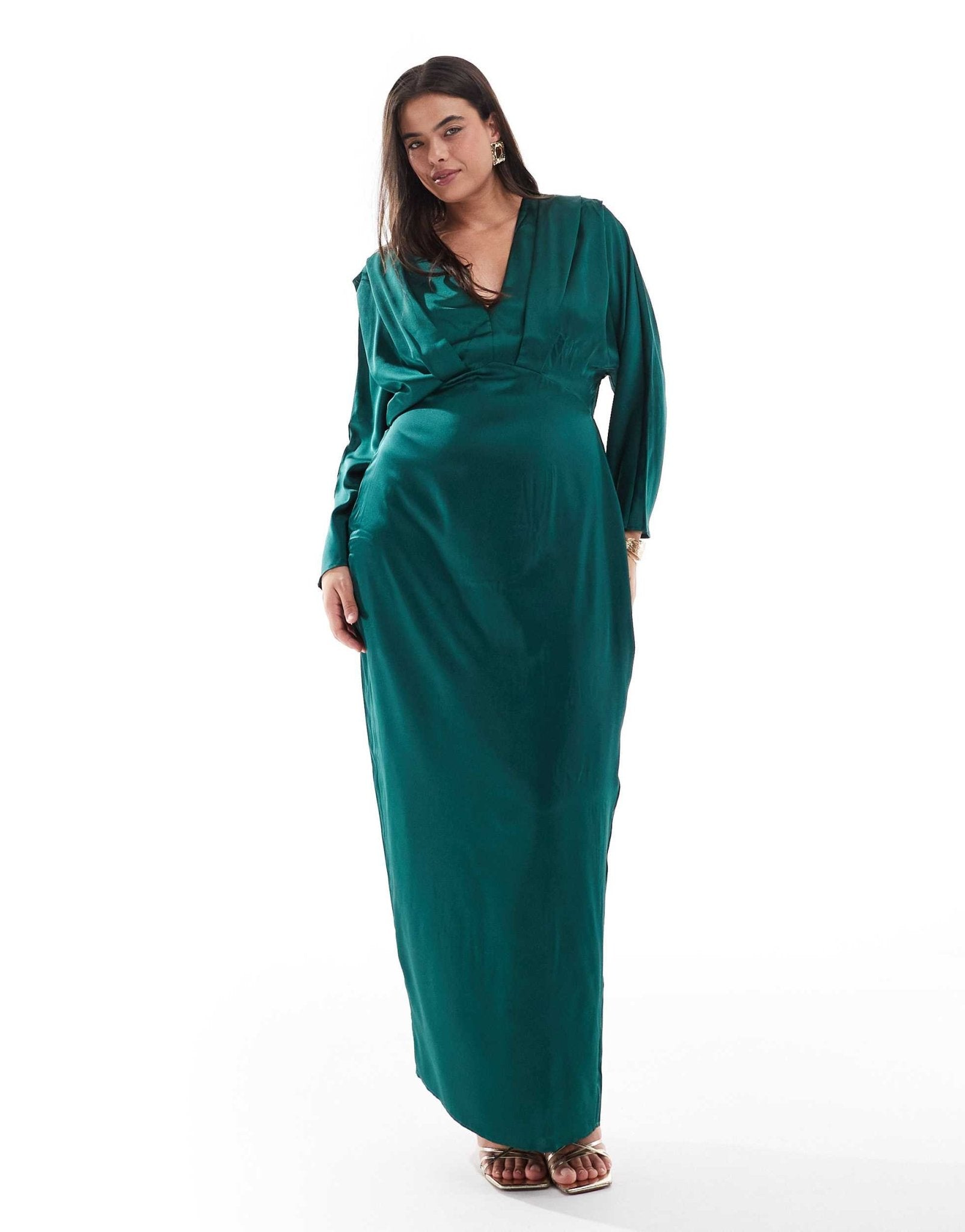 TFNC Plus satin kimono top maxi dress in emerald green - ASOS Sample Sale