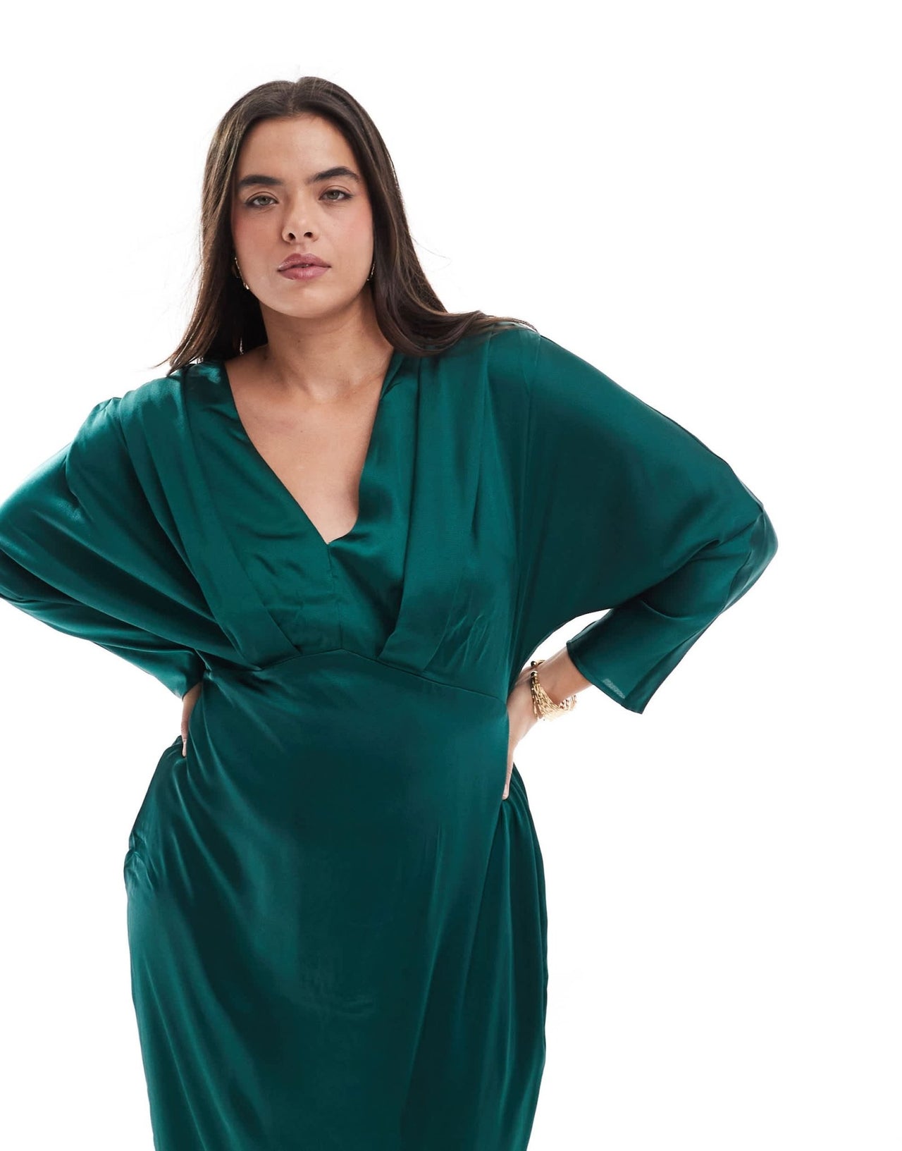 TFNC Plus satin kimono top maxi dress in emerald green - ASOS Sample Sale